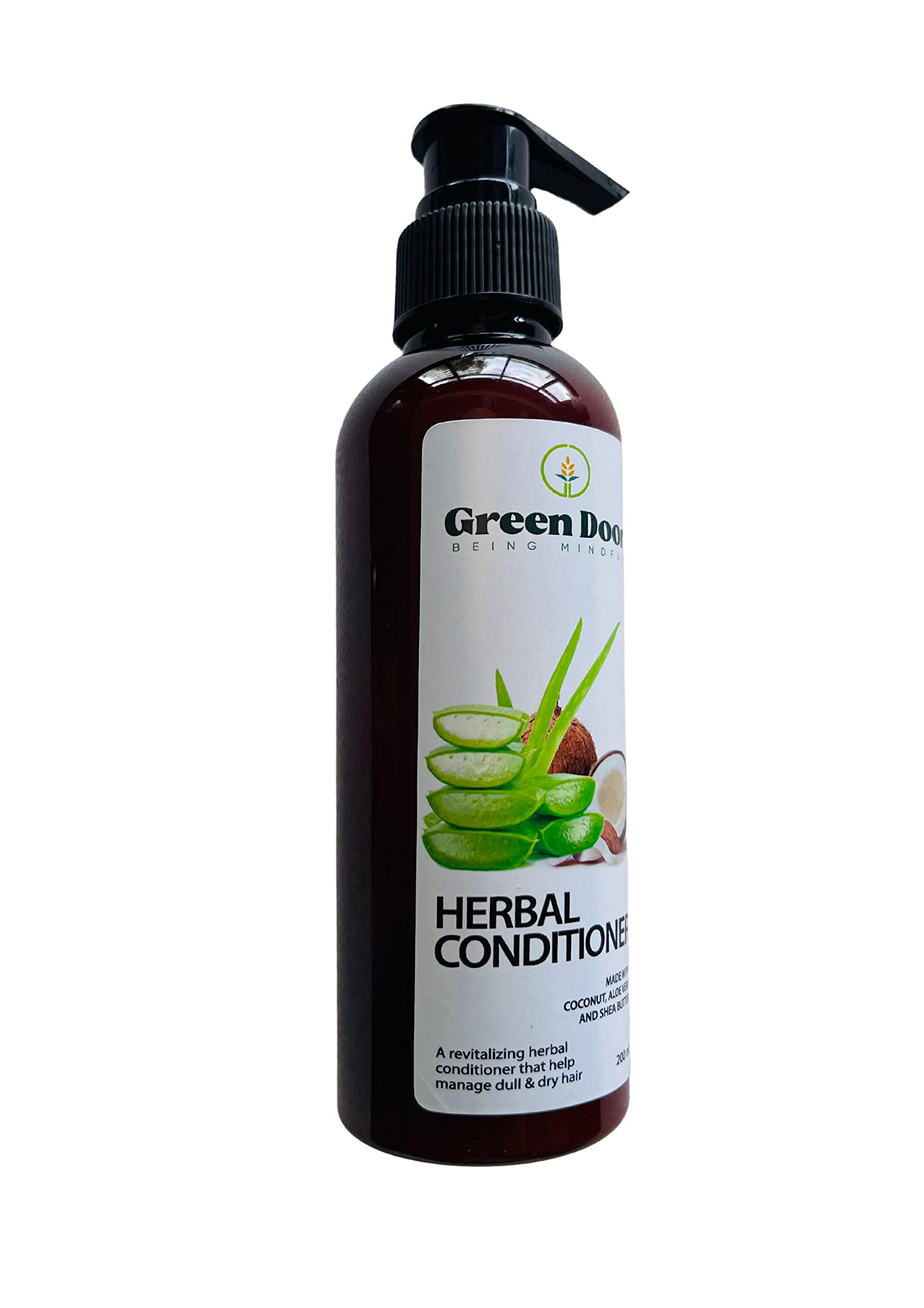 Green Door Natural Herbal Hair Conditioner with Coconut, Aloe Vera & Shea Butter - 200ml | Deep Moisturizing & Repairing for Dry, Damaged Hair - Perfect for Daily Hair Care & Salon Treatments
