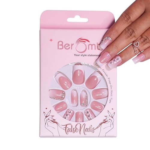 Beromt 12-Piece French Tip Artificial Nails Set - Acrylic Full Cover Fake Nails with Adhesive Stickers & Nail File | Long-Lasting, Easy to Apply | Perfect for Parties, Weddings & Daily Wear