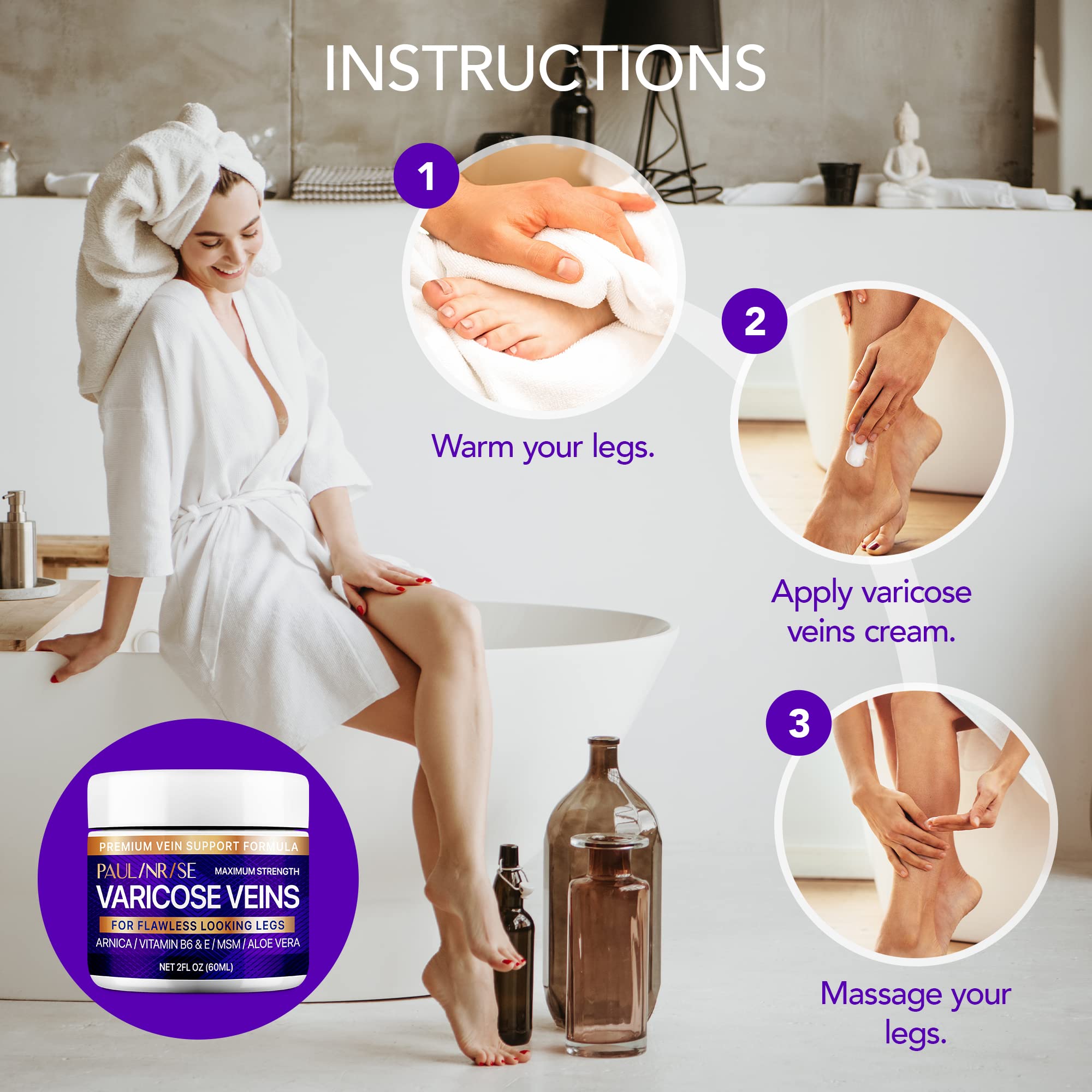 Varicose Vein Cream for Legs - Improves Blood Circulation, Reduces Spider Veins & Leg Heaviness, 2 Oz - Natural Relief for Swollen Veins & Tired Legs - Perfect for Daily Use at Home or Work