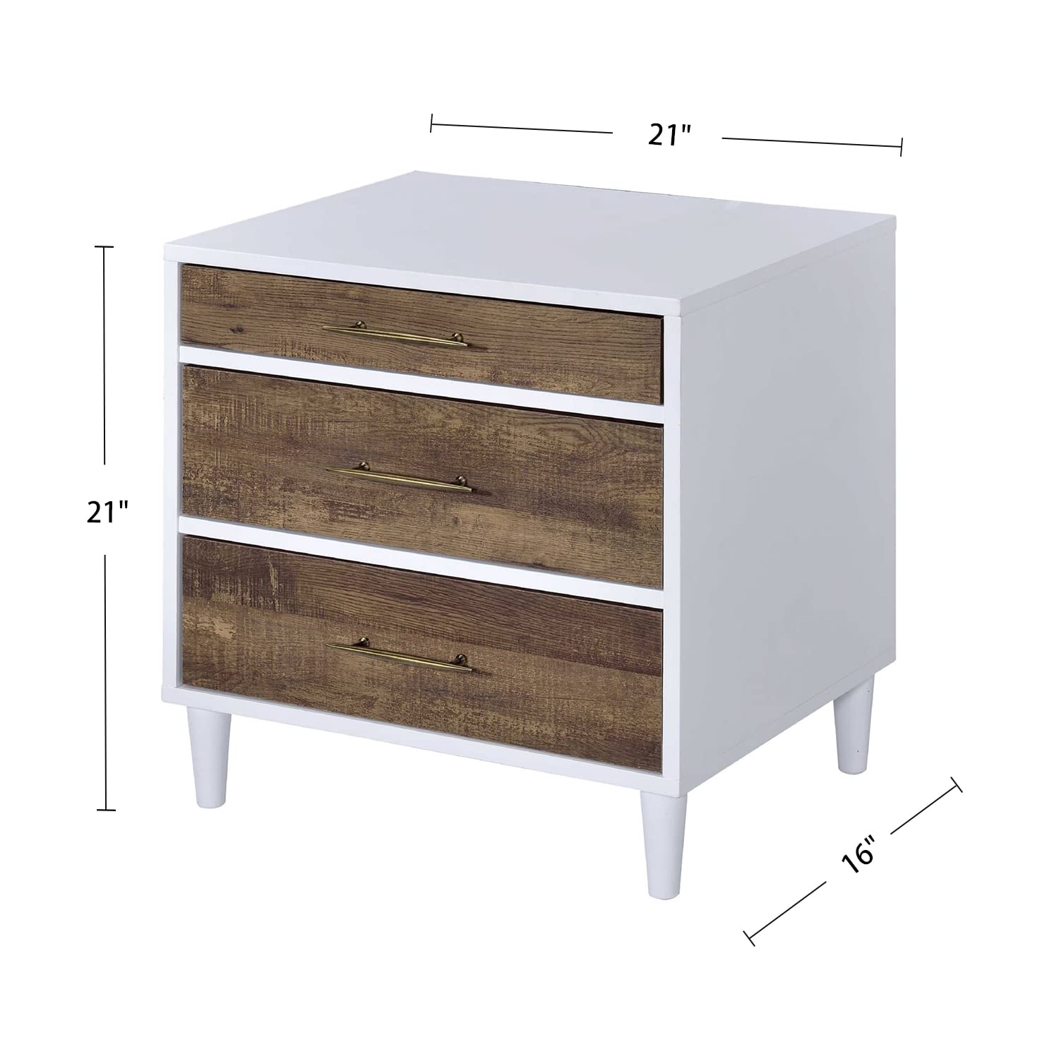 Simple Relax Rectangular Nightstand with 3 Drawers - White & Weathered Oak Finish | Bedside Table for Bedroom, Living Room, or Office