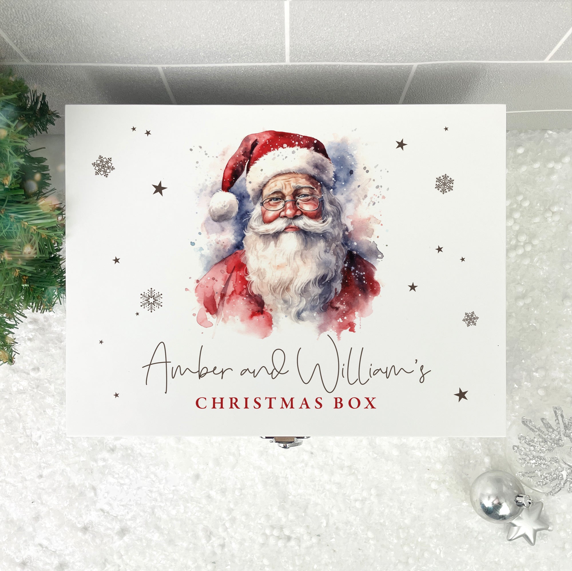 Personalized White Wooden Traditional Santa Christmas Eve Gift Box - 3 Sizes (22cm, 27cm, 30cm) - Perfect for Holiday Gifts, Family Traditions & Christmas Decorations