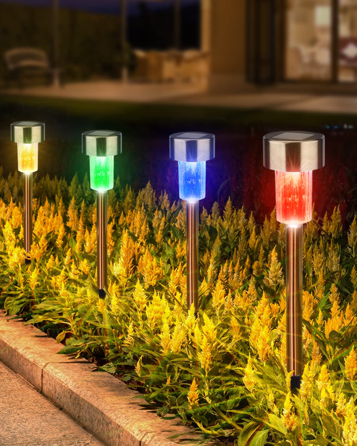 10 Pack Solar Pathway Lights Outdoor - Waterproof Stainless Steel Garden Landscape Lighting with Auto On/Off - Colorful Solar Powered Walkway Lights for Yard, Patio, Driveway & Garden Decor