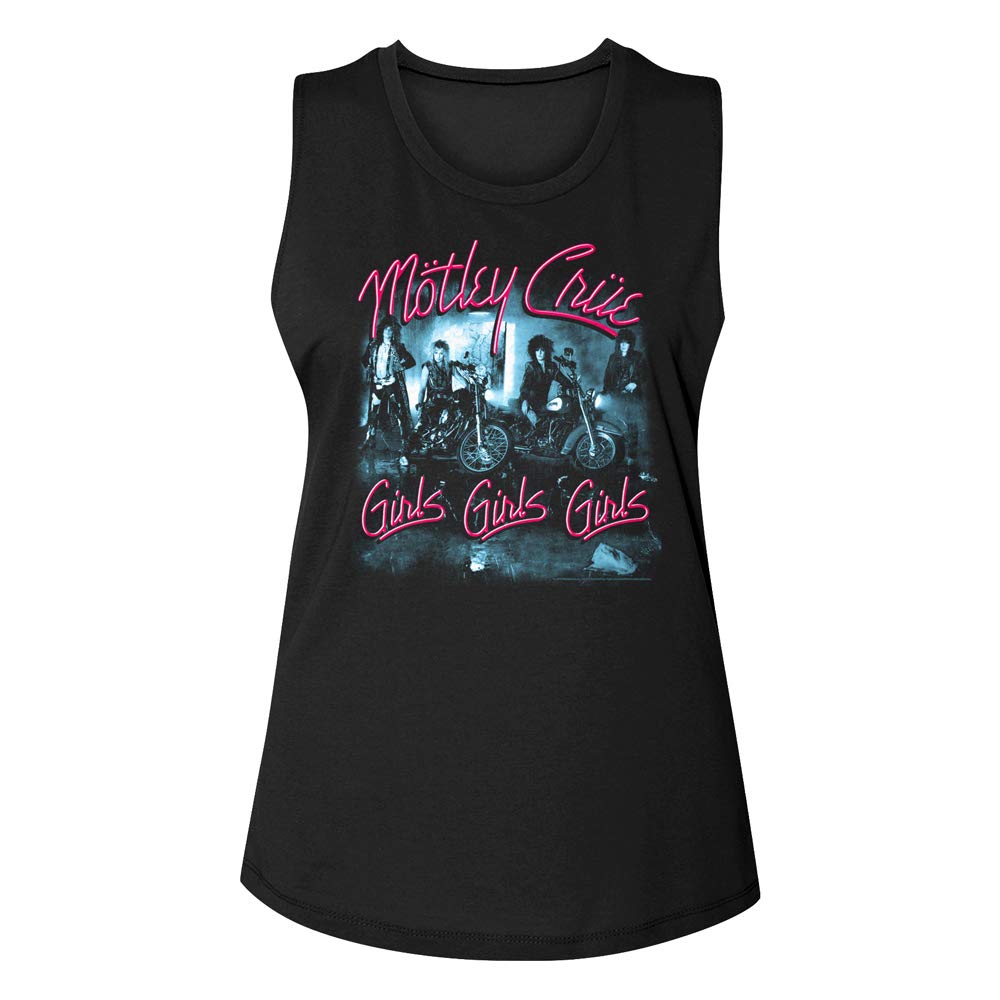 Motley Crue Girls Girls Girls Black Muscle Tank Top for Women - Rock Band Graphic Tee, Vintage Style, Soft Cotton - Perfect for Concerts, Parties & Casual Wear