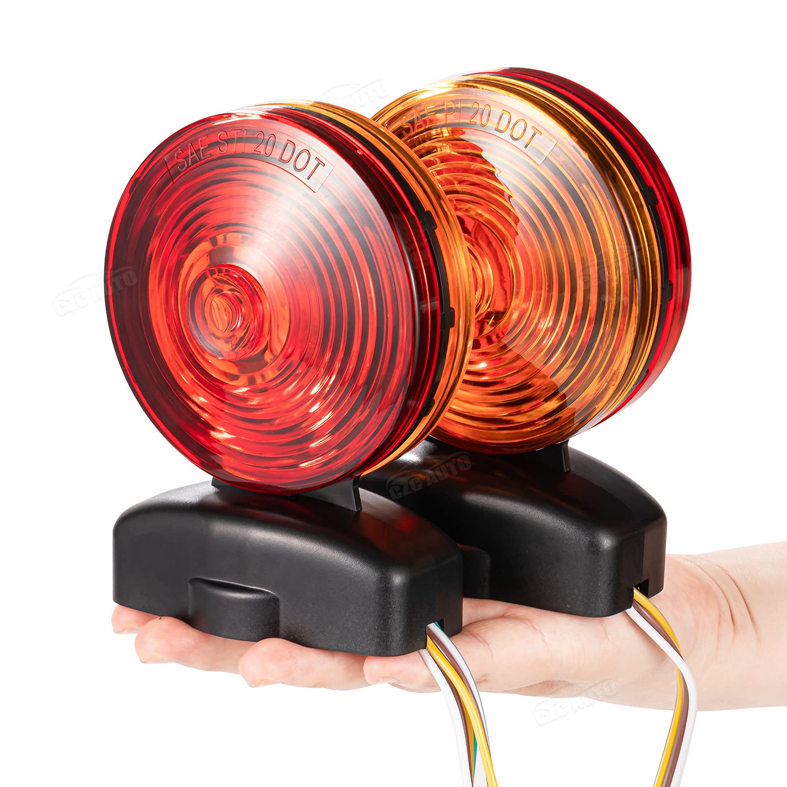 12V Magnetic Trailer Lights Kit - Red & Amber LED Tow Lights with 55lb Magnetic Strength, 20' Cable - Turn, Brake, Running Lights for Trailers, RVs, Trucks, Cars, Bikes & Tow Dollies - Ideal for Night Towing, Emergency Roadside Use & Off-Road Adventures