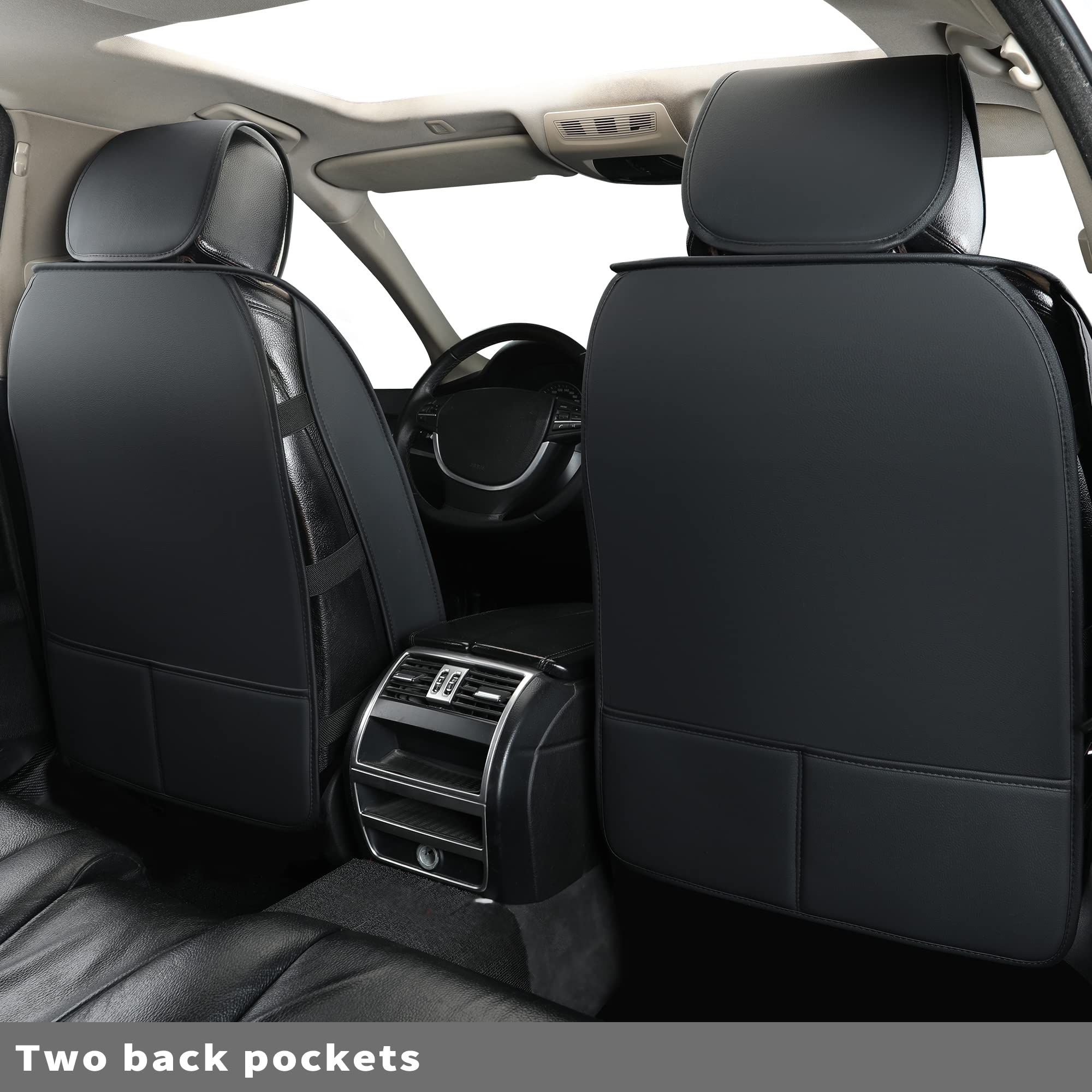Premium Universal Leather Car Seat Covers Full Set - Faux Leather Auto Seat Protectors for Most Cars, SUVs, Sedans & Trucks (5-Passenger, Black) | Perfect for Daily Commute, Road Trips & Family Travel