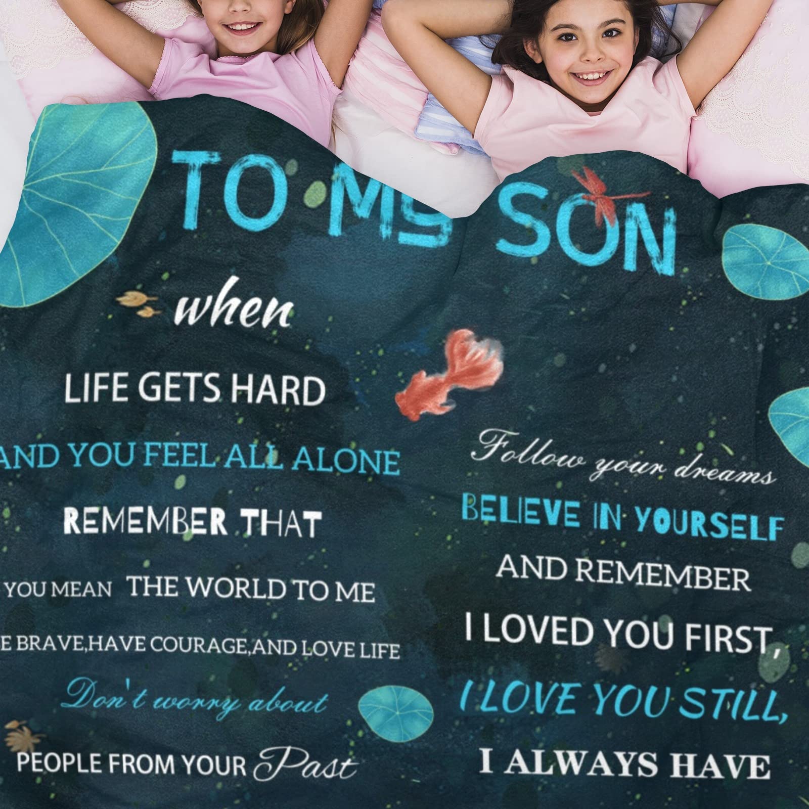 Mom to Son Fleece Flannel Throw Blanket - 80x60 Inch Soft Cozy Blanket for Couch, Sofa & Bed - Family Love Letter Quilt with Positive Encouragement - Perfect Gift for Kids, Living Room & Nursery Comfort