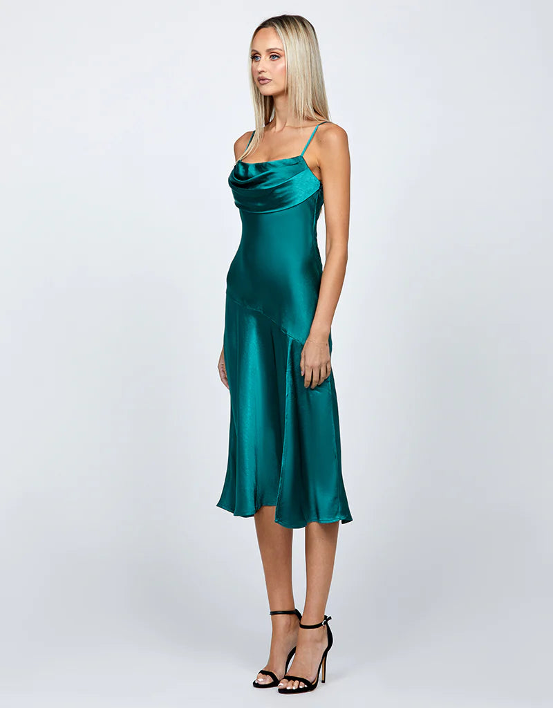 Peita Women's Satin Cowl Neck Midi Dress - Elegant Evening & Cocktail Party Wear for Special Occasions