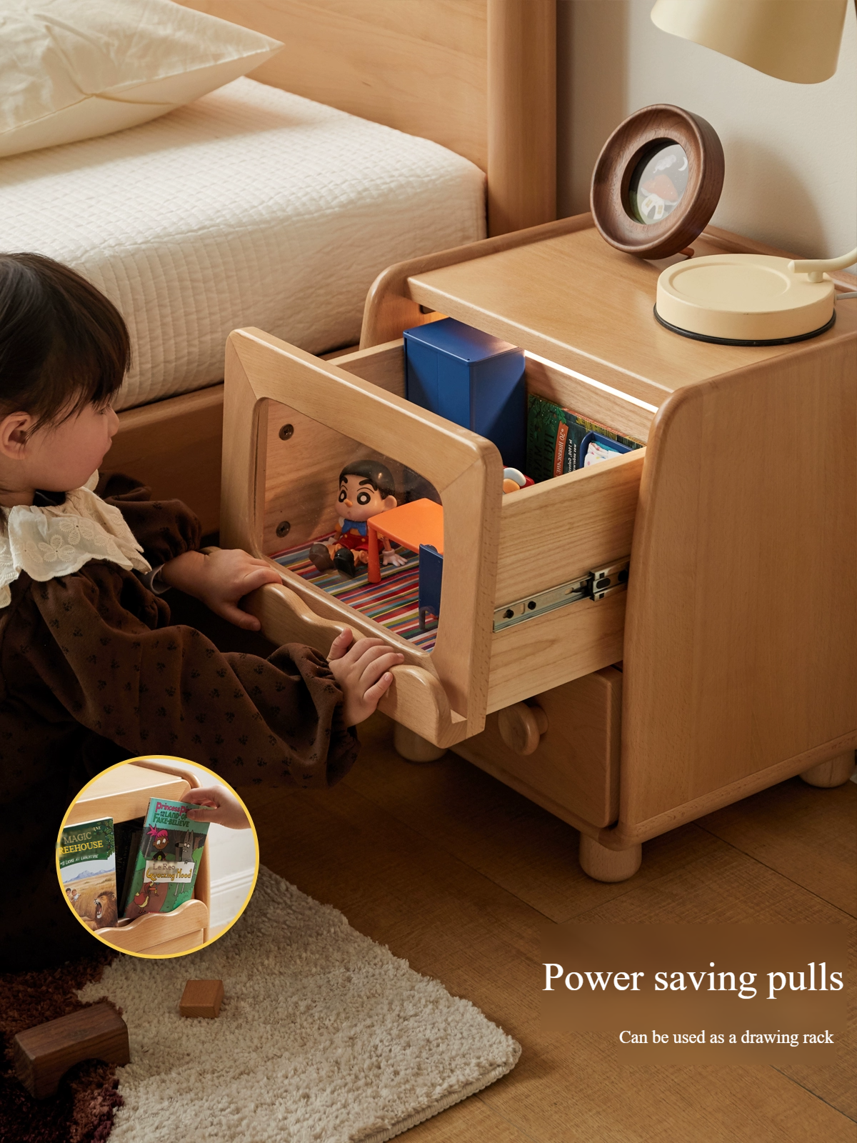 Solid Wood Kids Nightstand - Beech & Poplar - Perfect for Bedroom, Nursery, and Playroom Organization