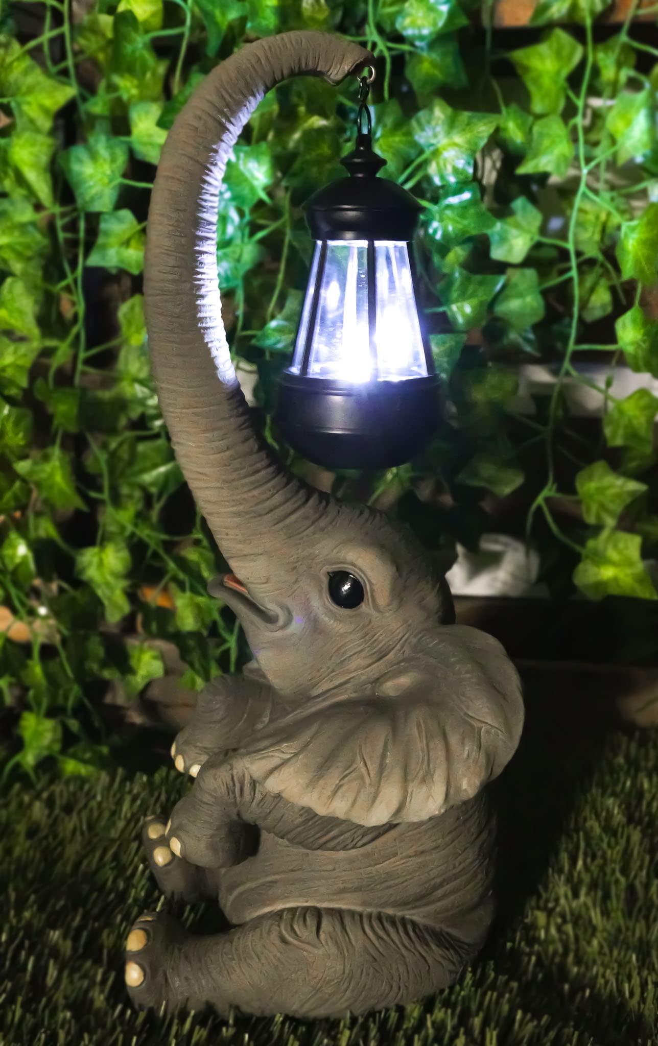 Ebros Solar LED Elephant Statue Lamp - Whimsical Safari Trunk Light for Home & Patio Decor | Perfect for Circus-Themed Parties, Garden Lighting & Animal Lover Gifts