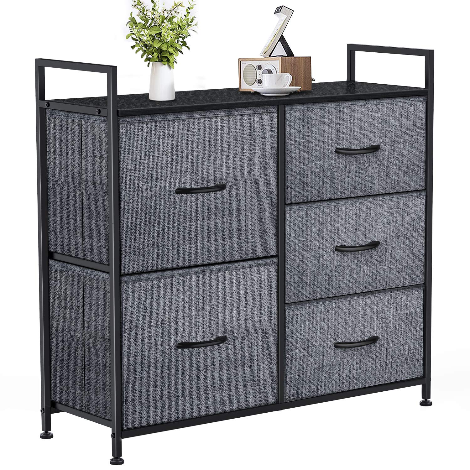 Yesker 5-Drawer Dresser for Bedroom - Sturdy Steel Frame Storage Tower with Wood Top, Nightstand & Organizer for Home, Office, College Dorm | Perfect for Small Spaces, Closet Organization & Bedside Storage (Dark Grey)