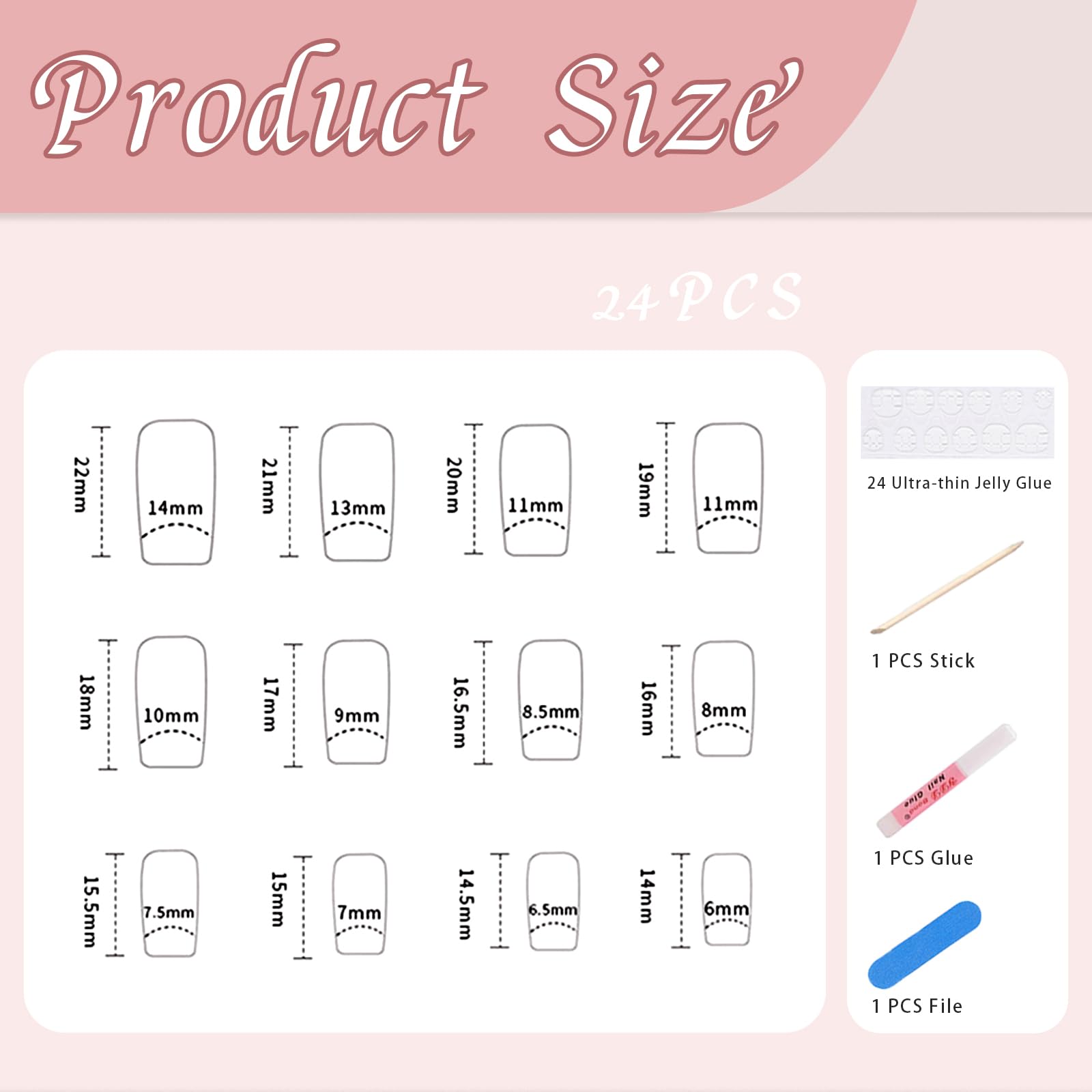 RYMAUP® 24pcs Medium Square Press on Fake Nails - Rose White Ombre with Silver Glitter & Wavy Design - Includes Nail Glue - Perfect for Parties, Weddings, Date Nights & Special Occasions