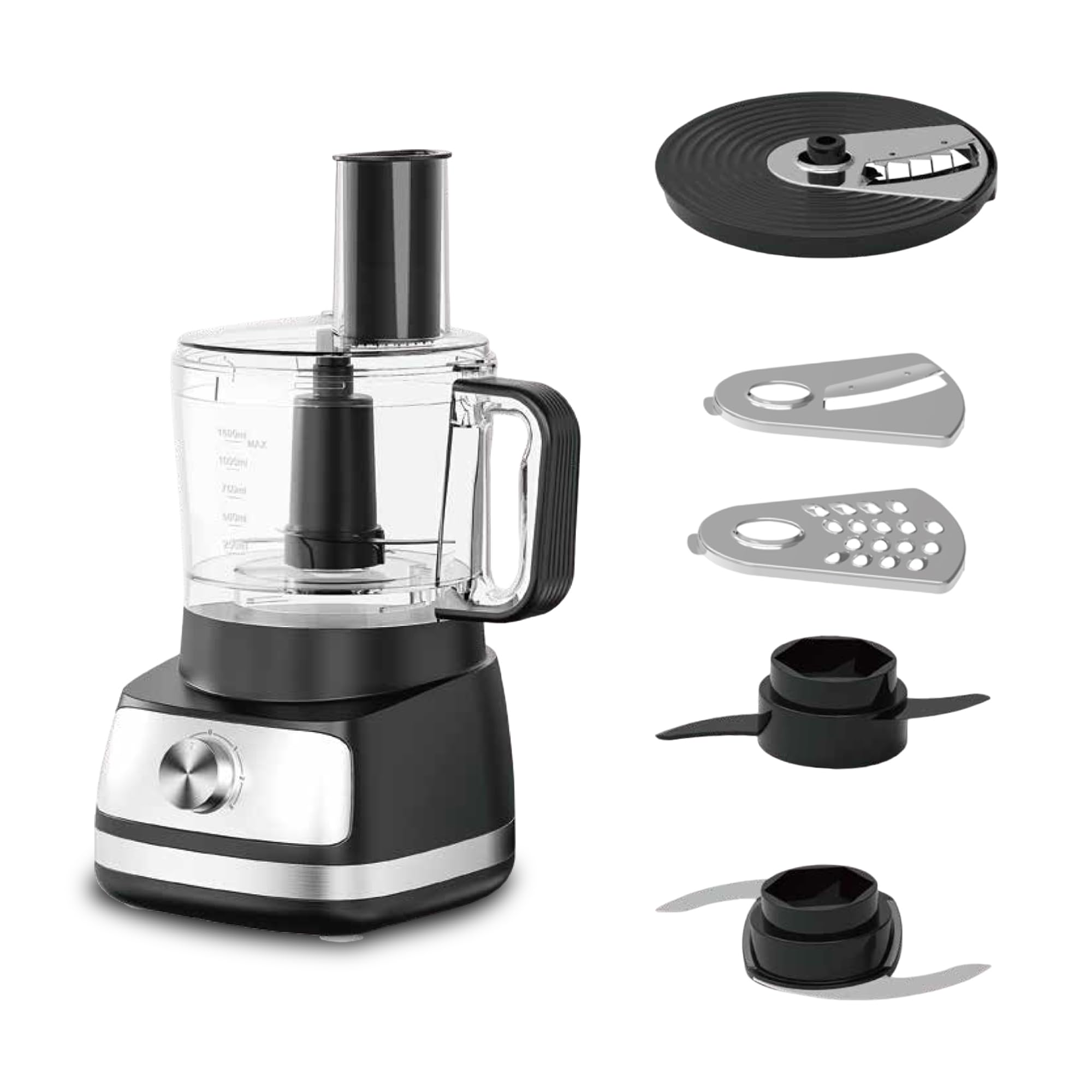 EMB IronBlade Series 5-in-1 Food Processor - 1.5L Capacity, 4-Speed Control for Slicing, Shredding, Chopping & Kneading - Perfect for Meal Prep, Baking & Healthy Cooking
