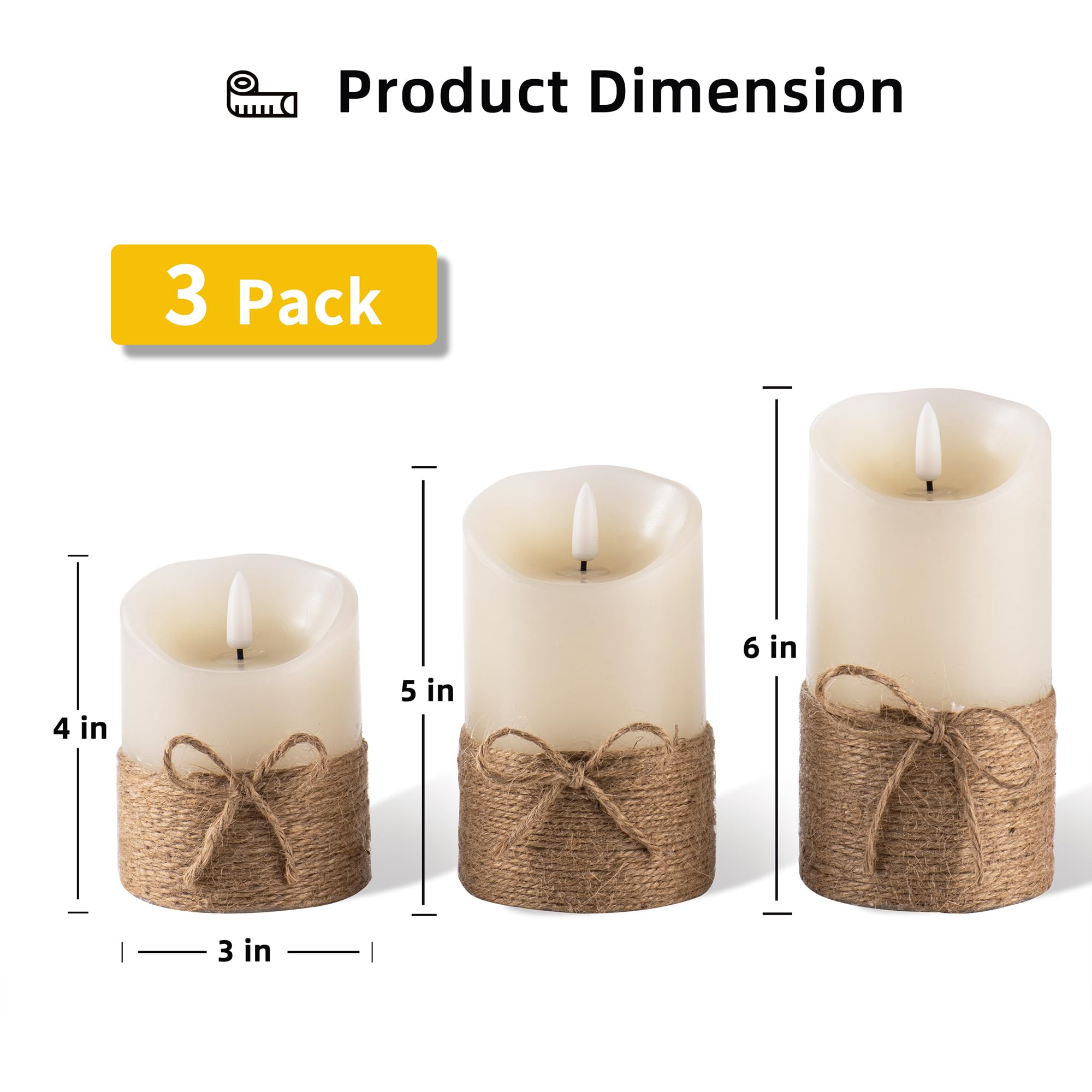 Premium Flameless LED Candles Set - 3 Real Wax Battery Operated Pillar Candles (4