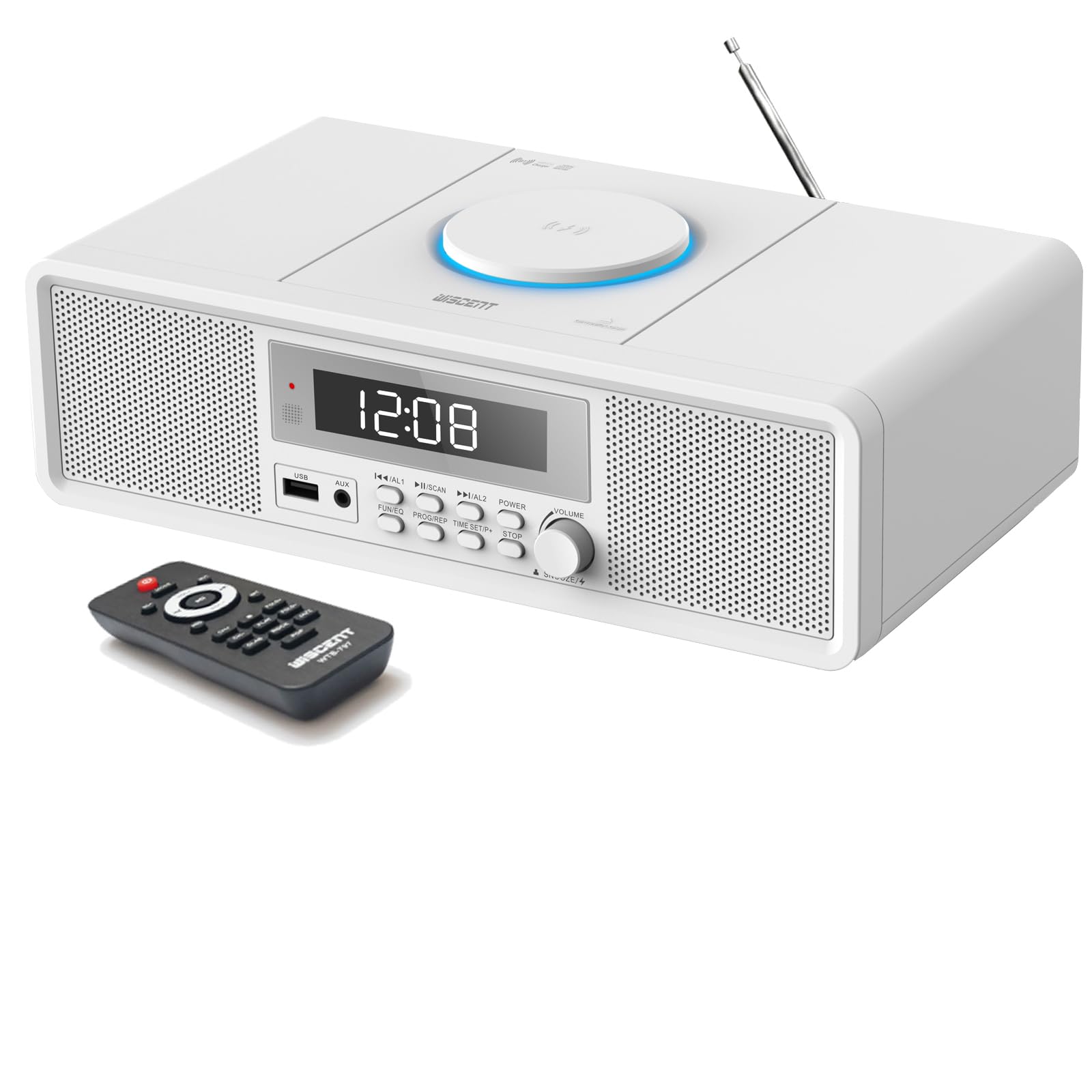 20W RMS Bluetooth Home Stereo System with CD Player, Dual Alarm Clock, FM Radio, USB & AUX Input - Compact Sound System for Bedroom, Office, and Living Room Entertainment