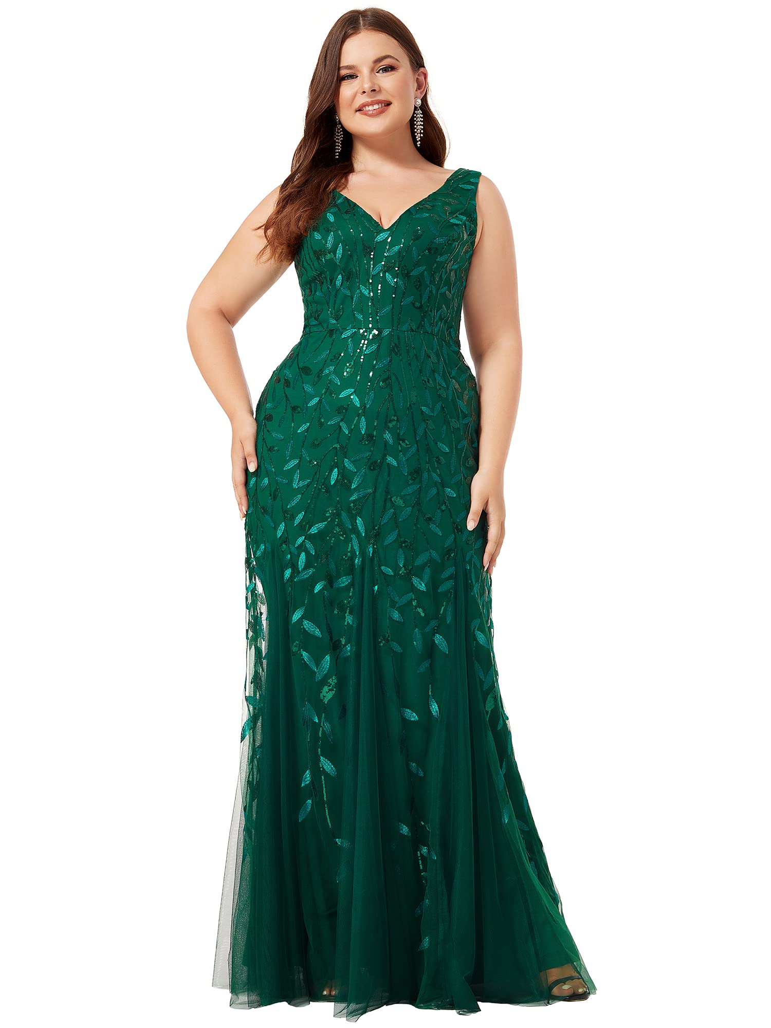 Ever-Pretty Women's Sequin V-Neck Sleeveless Bodycon Mermaid Evening Gown - Plus Size Formal Prom Dress 07886-PZUSA | Elegant for Parties, Weddings, and Special Occasions