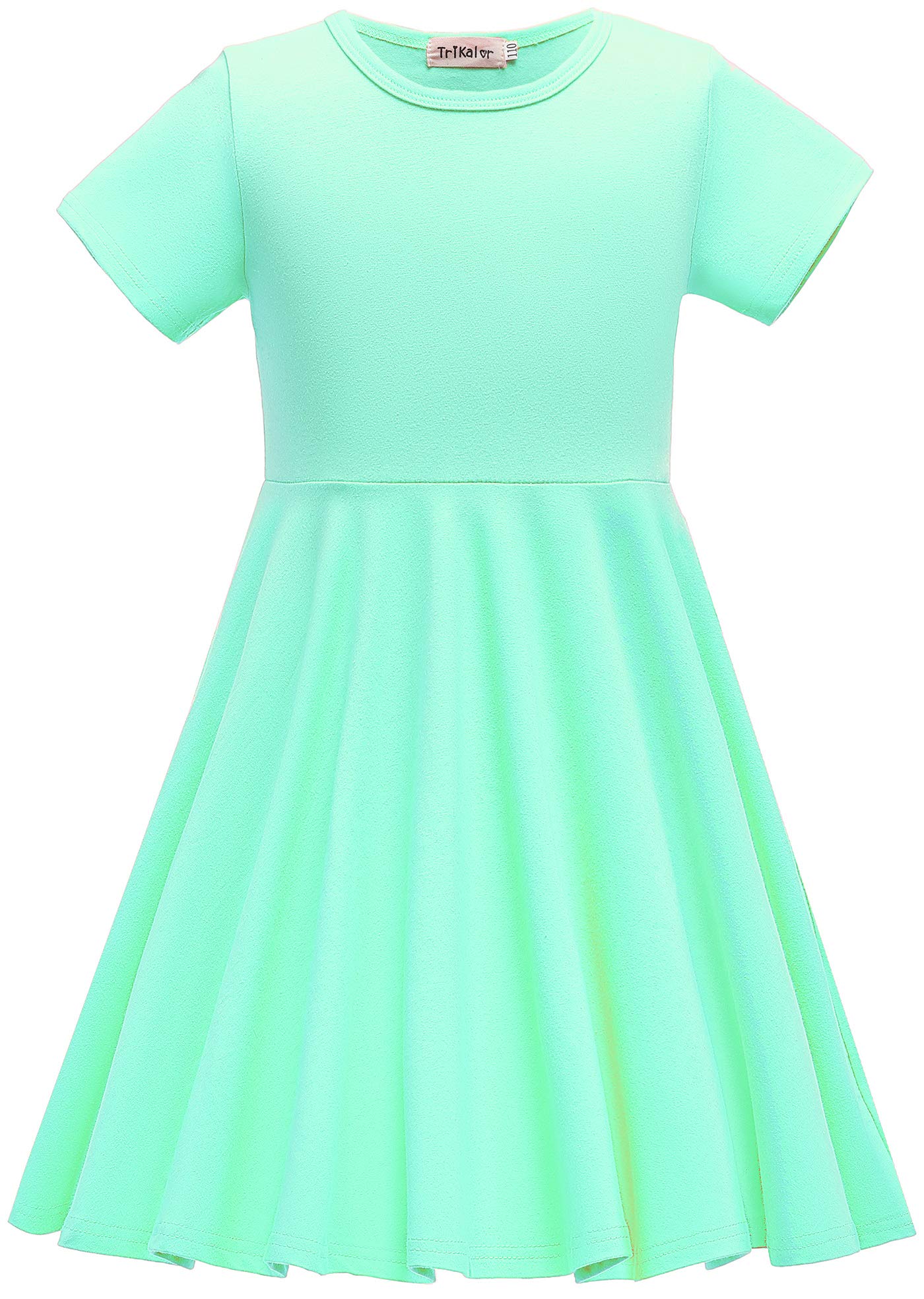 TriKalor Girls Short Sleeve Solid Color Skater Dress with Pockets - Casual Twirly Dress for Kids, Playdates, Birthday Parties & Everyday Wear