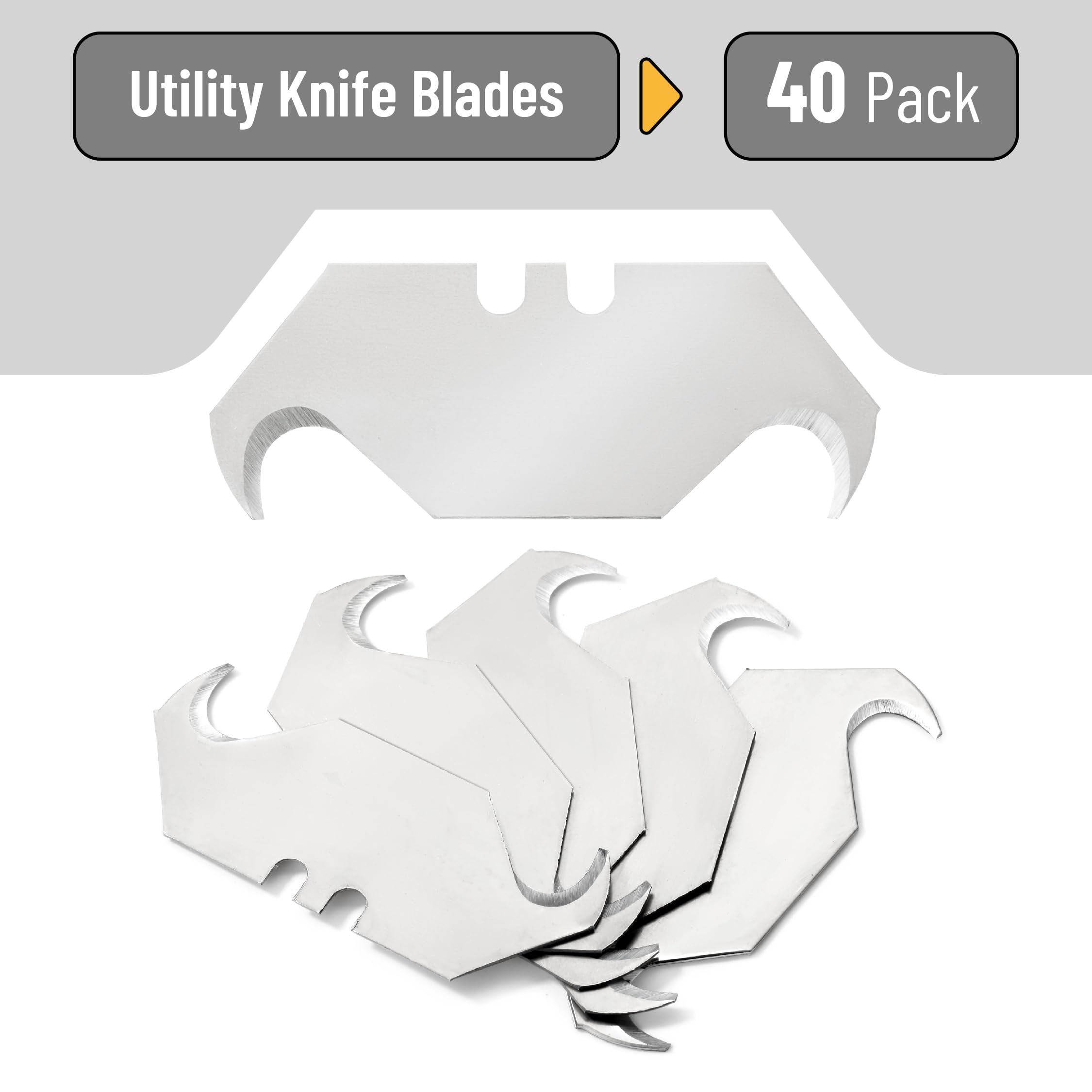 Bates Utility Knife Blades with Hook Edge - 40 Pack Box Cutter Replacement Blades for Heavy Duty Cutting, Crafting & Packaging | Sharp Razor Blades for Box Cutters, Office & Warehouse Use