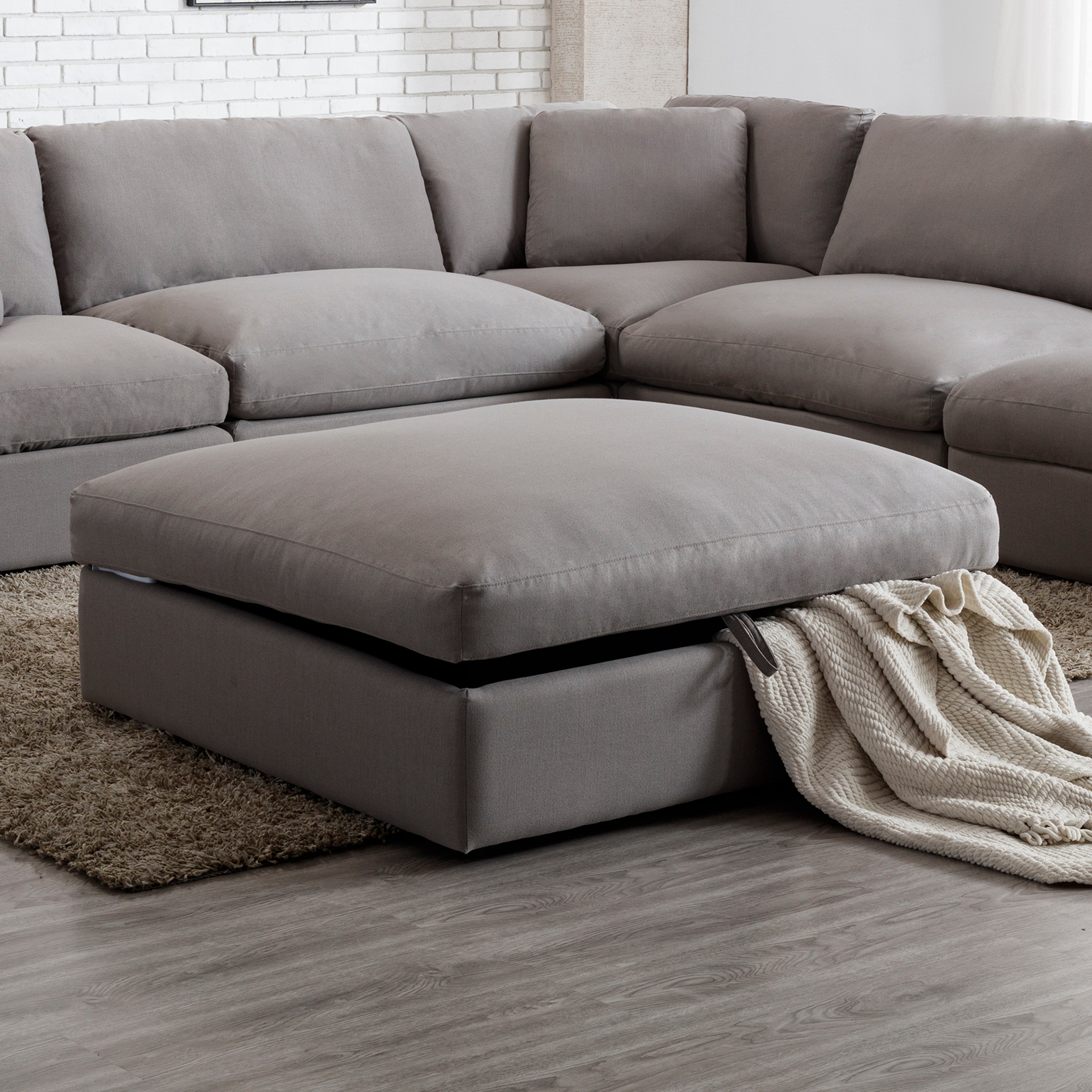 Rivas Contemporary Feather Fill Ottoman in Graphite - Stylish and Comfortable Footrest for Living Room, Bedroom, or Office