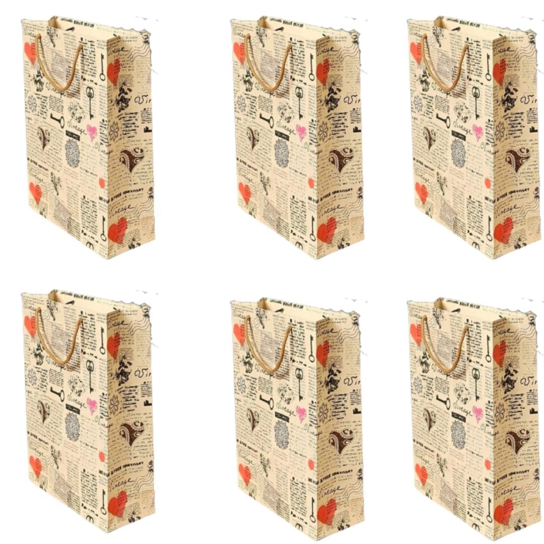 6-Piece SATYAM KRAFT Printed Gift Paper Bags with Handles - 37cm x 28cm for Birthday, Christmas, Wedding & Party Favors | Eco-Friendly Goodie Bags for Events, Festivals & Seasonal Greetings