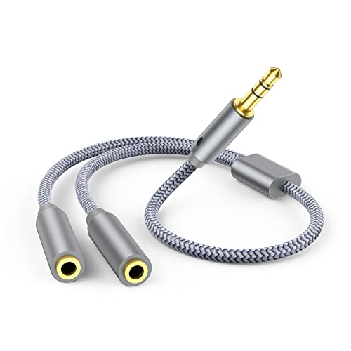SCETREND 2-Way Nylon-Braided Stereo Headphone Splitter Aux Cable for Headphones, Tablets, Laptop, PS4, Switch, PC Speakers - Perfect for Gaming, Music Sharing, and Home Entertainment