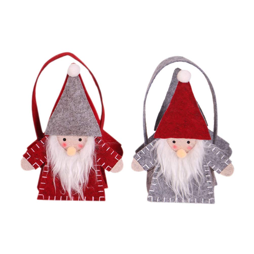 Amosfun 2-Pack Christmas Candy Gift Bags with Handles - Felt Gnome Santa Tote Bags for Holiday Treats, Cookies & Cakes (Grey & Red) | Perfect for Christmas Parties, Stocking Stuffers & Gift Exchanges
