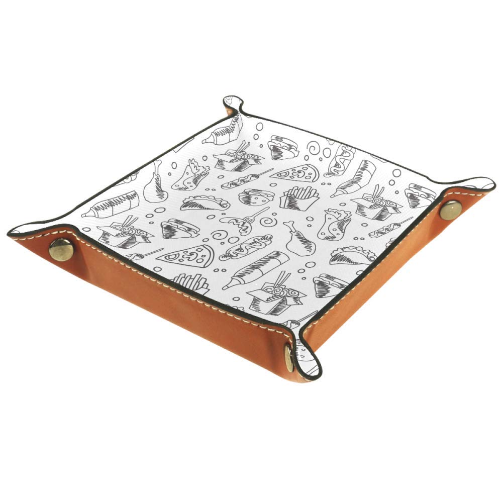 Serenasyoung Hand Drawn Desktop Organizer Tray - Stylish Vanity Tray for Jewelry, Coins, Keys & Small Items | Perfect for Bedside, Dresser, Office & Home Decor (Fast Food Themed Design)