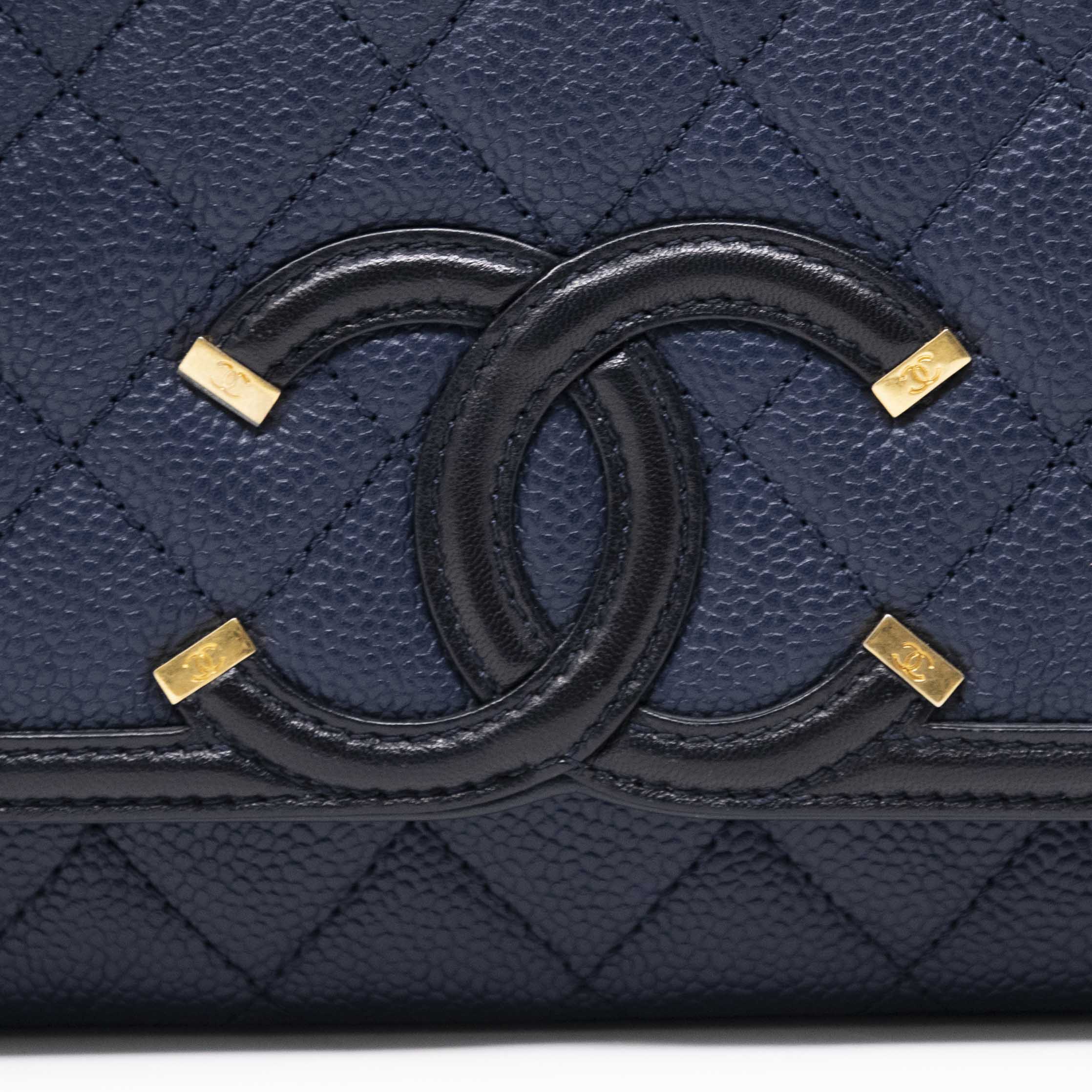 Chanel Navy Blue Medium Filigree Flap Bag - Luxury Designer Crossbody Purse for Women | Perfect for Date Night, Parties & Special Occasions