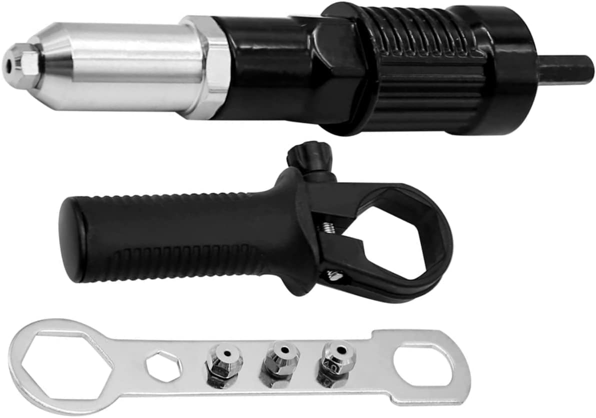 Professional Cordless Rivet Gun Kit with 4 Threaded Head Sizes (2.4/3.2/4.0/4.8mm) - Electric Drill Attachment for Metalworking, DIY Projects & Automotive Repairs