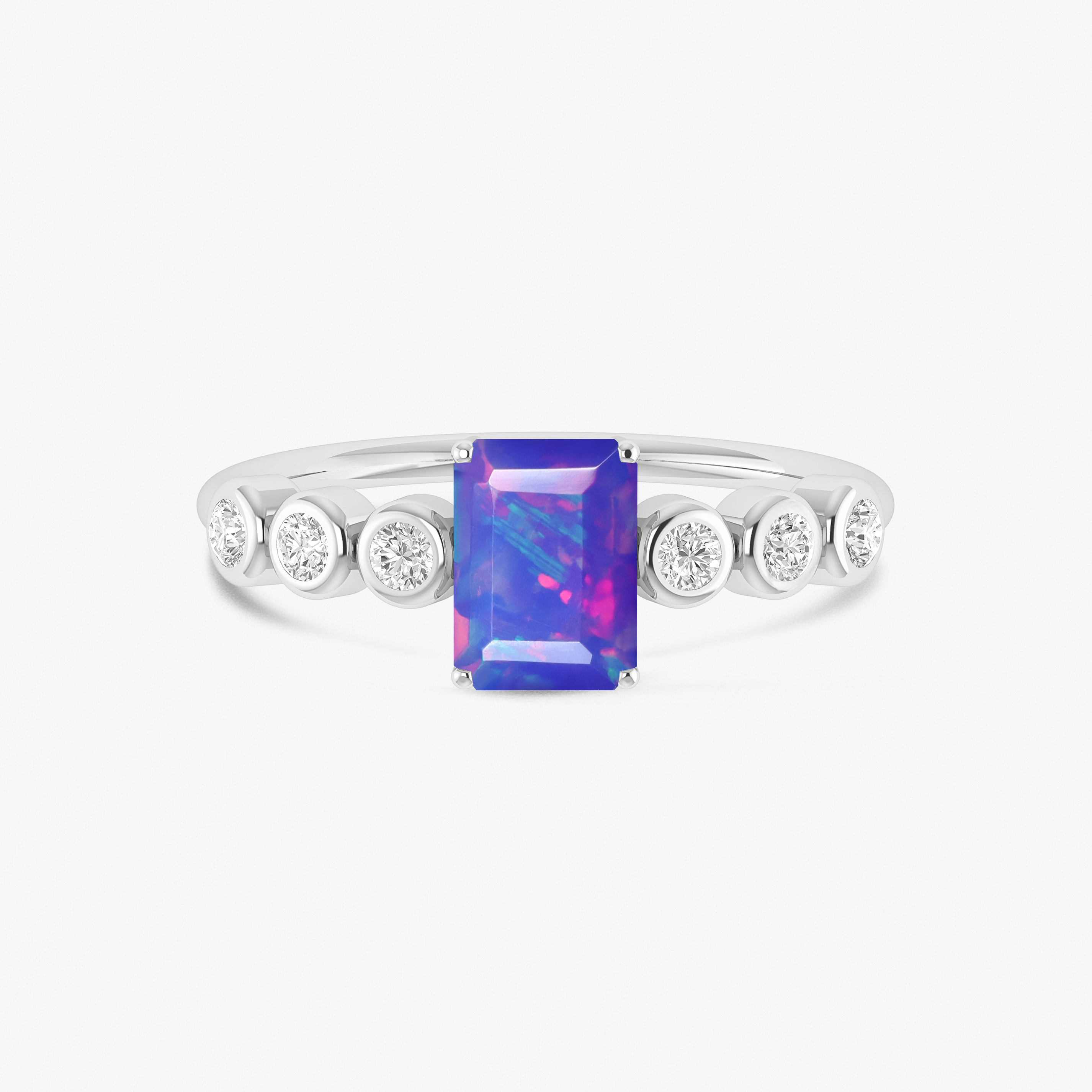 Lavender Genuine Fire Octagon Opal Prong Ring - Elegant Sterling Silver Jewelry for Women, Perfect for Weddings, Parties & Everyday Wear
