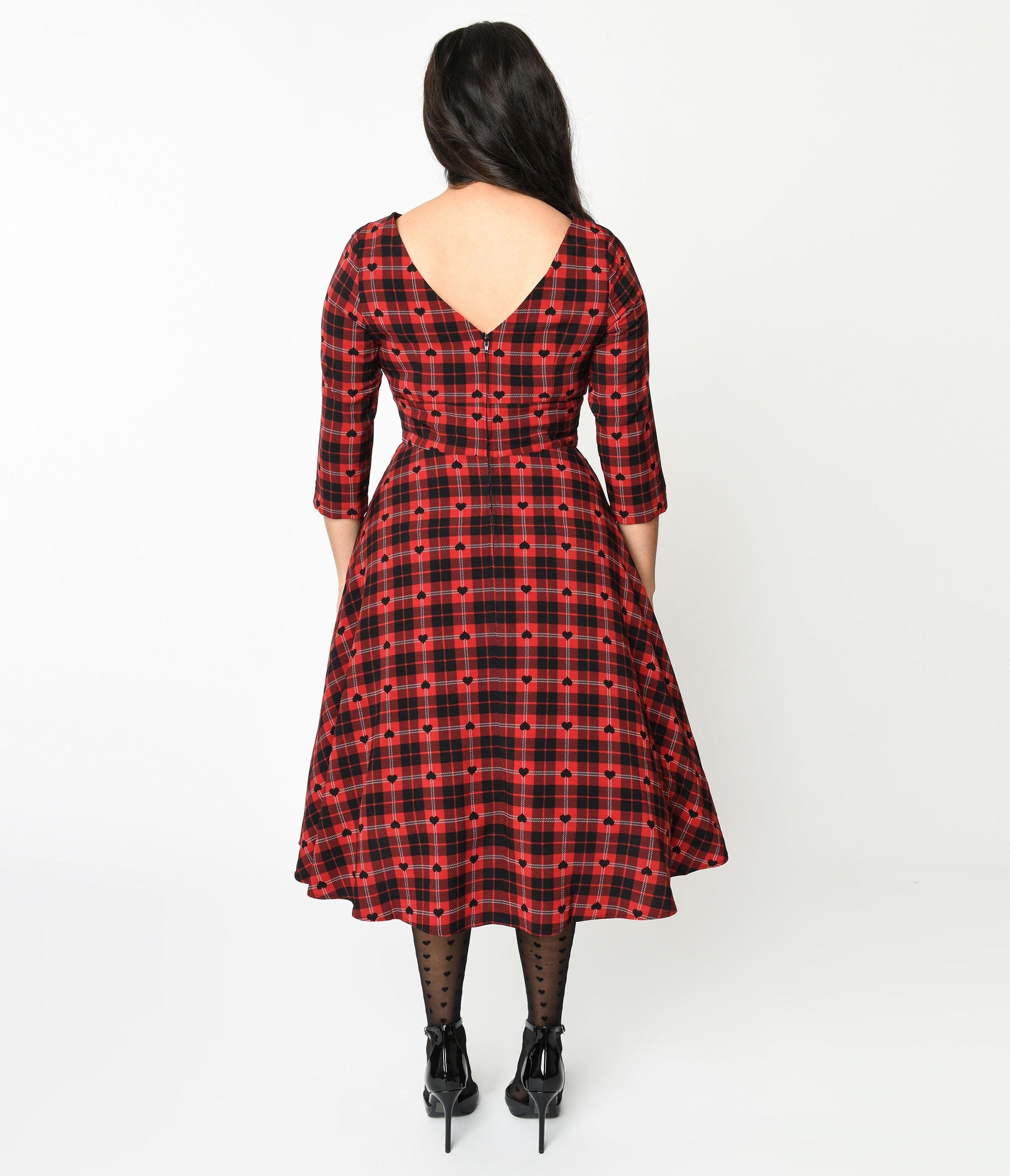 Hell Bunny Red & Black Heart Plaid Swing Dress - Vintage Retro Rockabilly Style for Date Night, Party, or Special Occasions