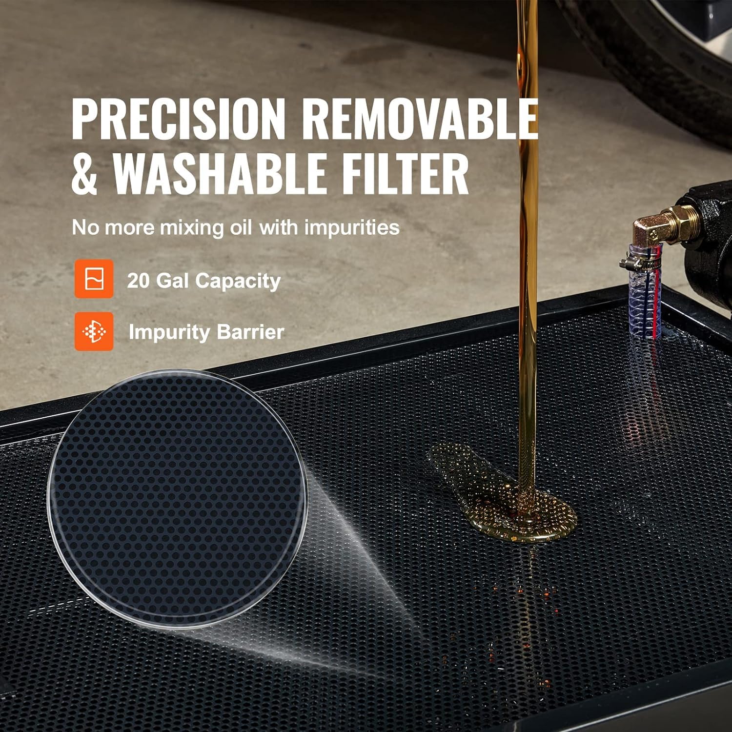VEVOR 20 Gallon Low Profile Oil Drain Pan with Electric Pump - 8.2ft Hose & Folding Handle - Rolling Oil Drain Cart for Trucks, Buses, RVs - Perfect for DIY Oil Changes and Professional Garage Use