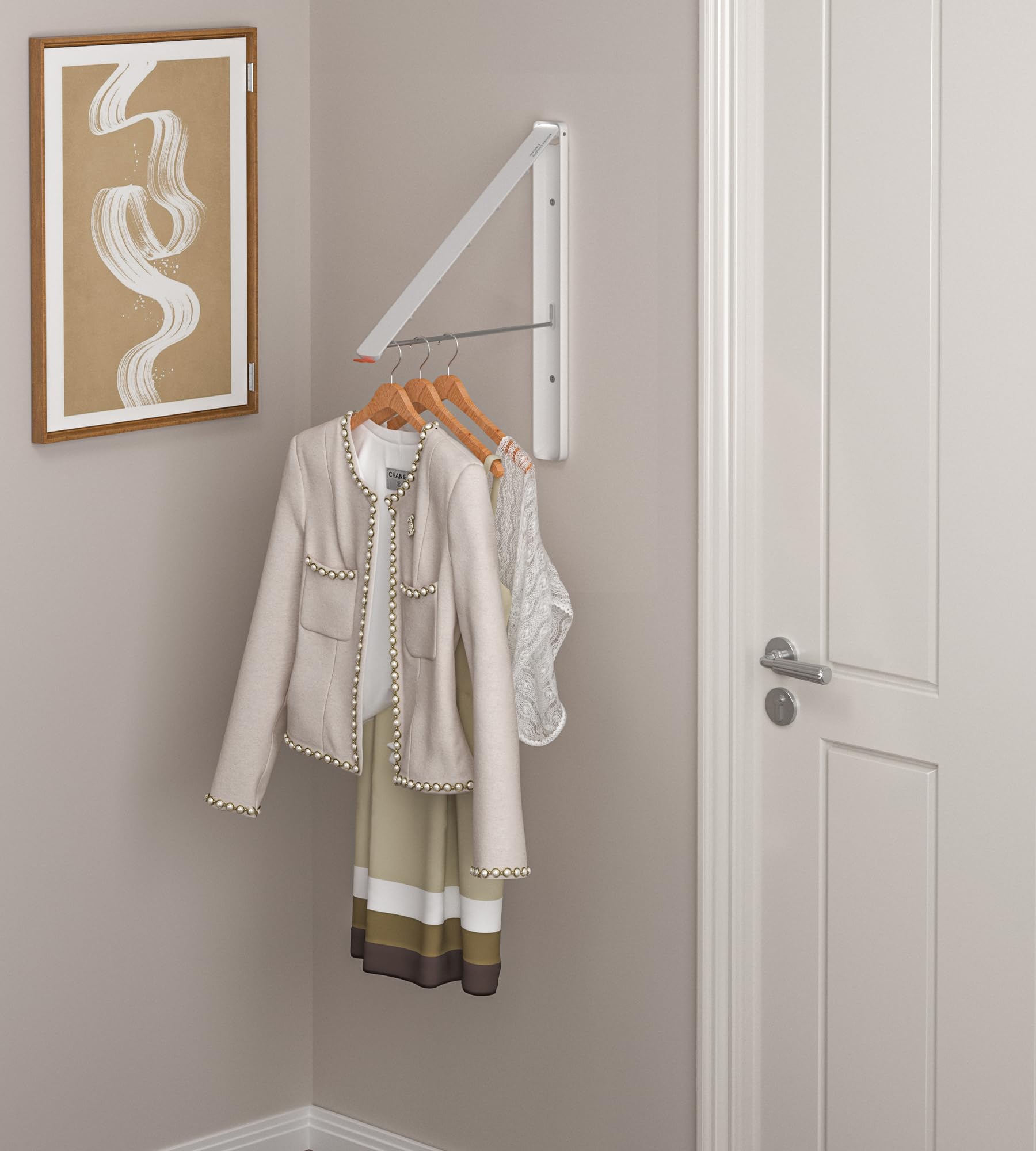 Wall Mounted Retractable Foldable Clothes Drying Rack - Space Saving Laundry Organizer for Dorm, Closet, Balcony & Small Spaces (White Metal, 1 Pack) - Perfect for Apartments & Tight Spaces