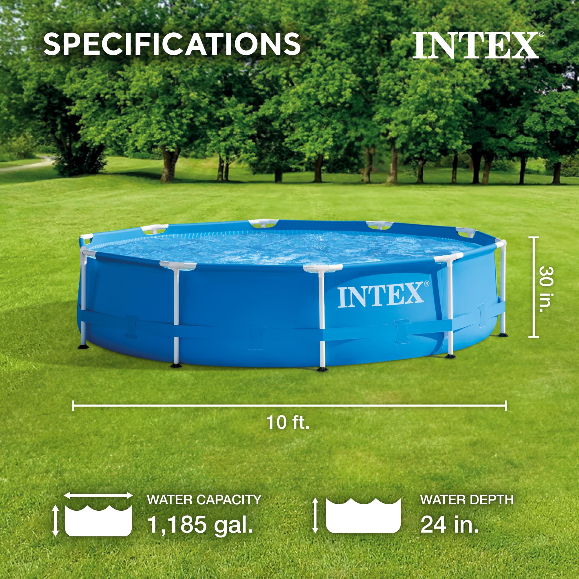 Intex 28200EH 10ft x 30in 4-Person Metal Frame Above Ground Round Swimming Pool - Easy Setup, No Pump Included | Perfect for Backyard, Family Fun & Summer Relaxation