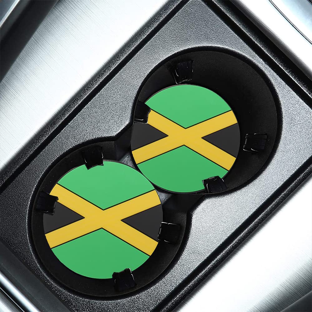 Jamaica Flag Car Coasters 2-Pack - Jamaican Flag Cup Holder Inserts for Auto, Truck & SUV - Perfect for Jamaican Pride, Travel & Road Trips