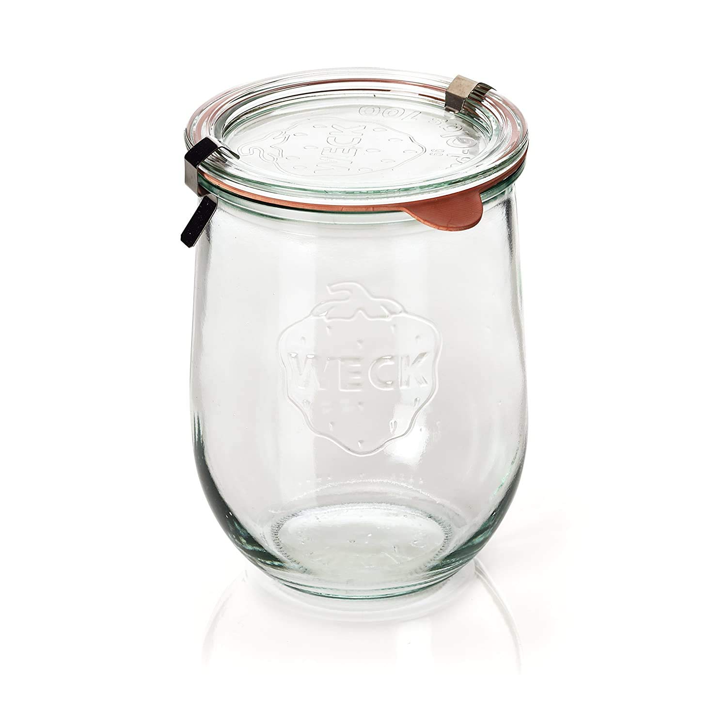 35.9 fl. oz (1 Liter) Weck Tulip Jars - Glass Sourdough Starter Jars with Wooden & Glass Lids - Perfect for Baking, Canning, Food Storage & Home Organization - Ideal for Sourdough Bread, Fermenting, Pickling & Pantry Storage