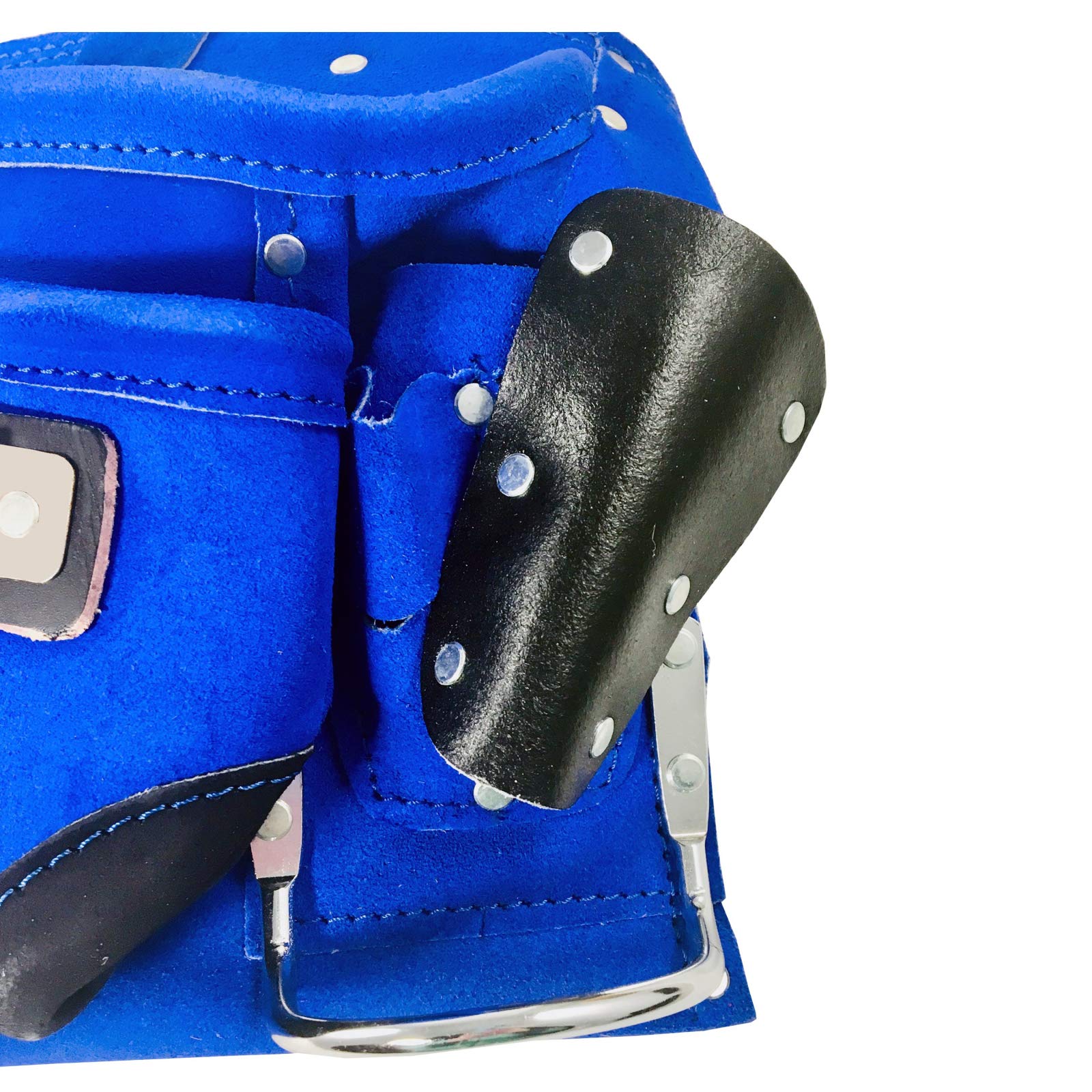 Heavy Duty 9 Pocket Leather Tool Belt for Hammer & Drill - Durable Work Pouch with Large Storage (Blue) - Perfect for Construction, Carpentry & DIY Home Improvement Projects