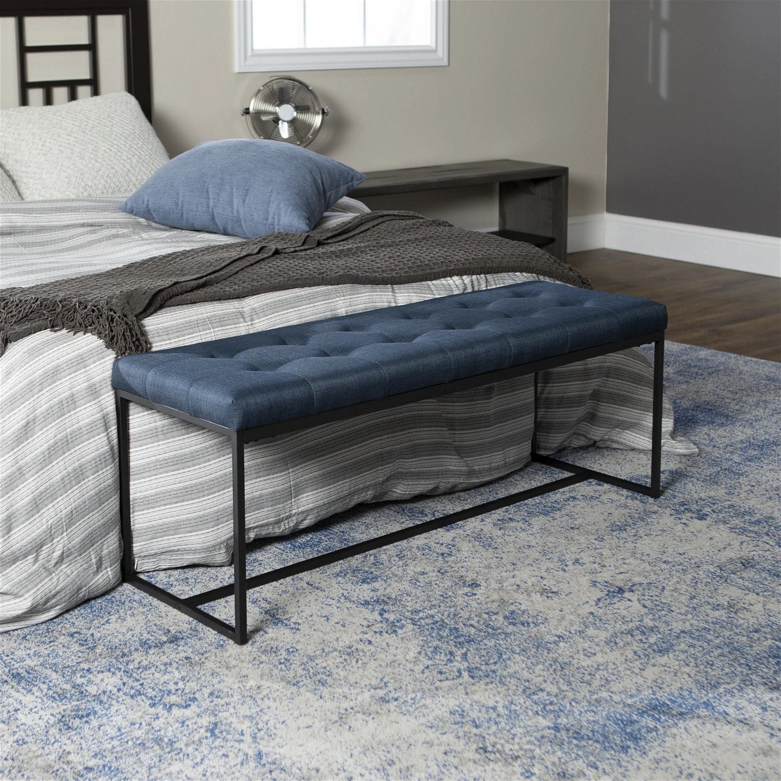 Woodstockâ¢ Blue Fabric Relax Bench with Sturdy Black Metal Frame - Perfect for Patio, Garden, or Entryway Seating