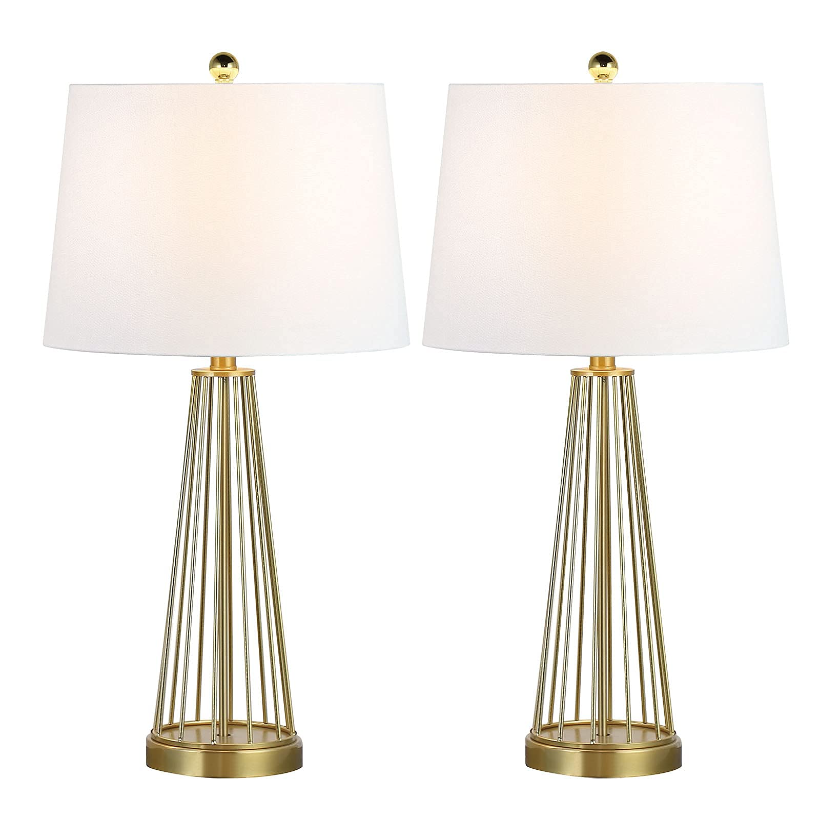 Maxax 27 Inch Table Lamps Set of 2 - 3-Way Dimmable Brass Gold Nightstand Lamps with White Fabric Shade, Industrial Bedside Lighting for Living Room, Bedroom & Office - Hollow Metal Base for Modern Home Decor