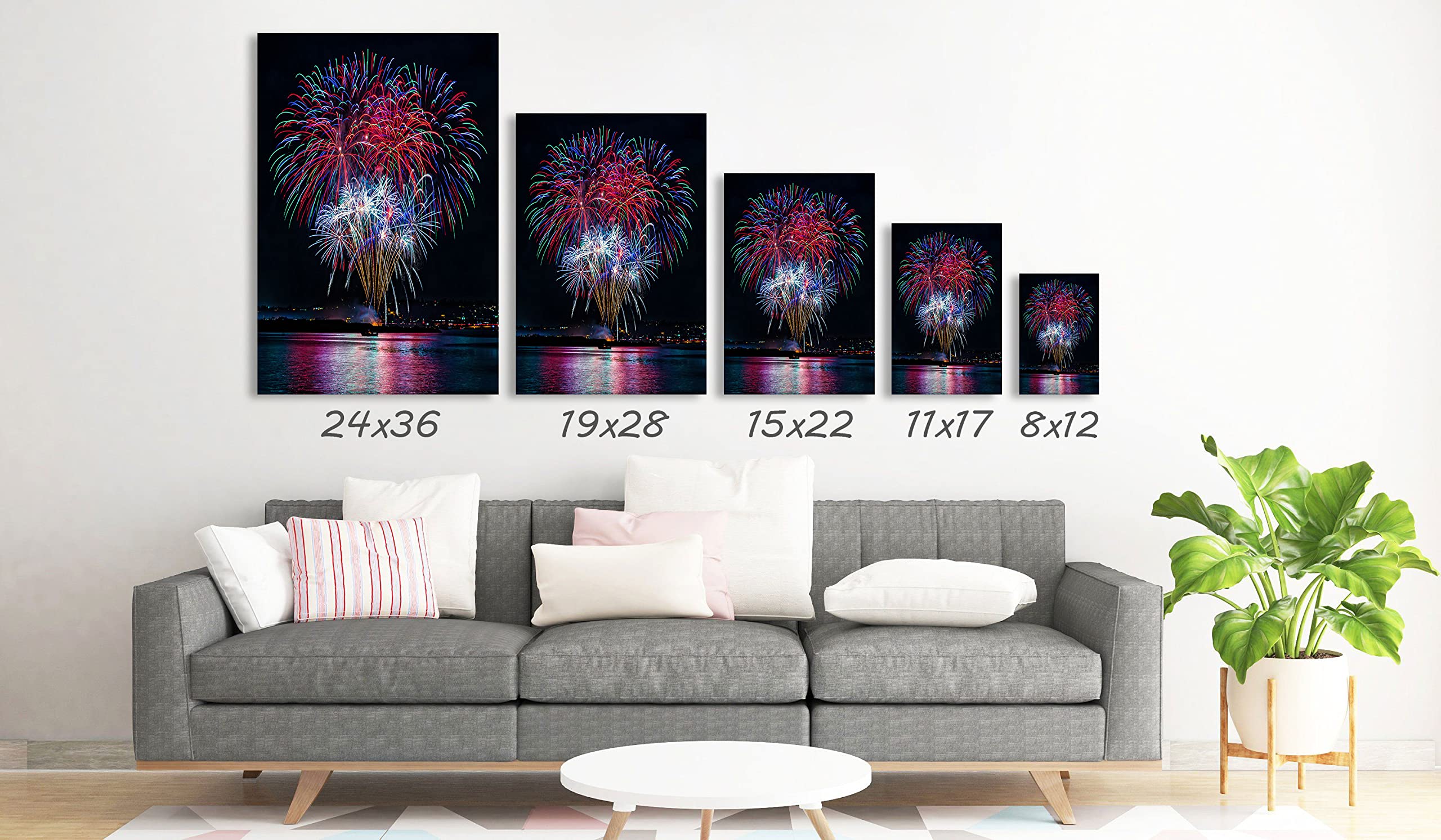 Fireworks Art Canvas Wall Decor - Framed Ready to Hang 15x22 Inch - Modern Home Decor for Living Room, Kitchen, Bedroom - Perfect Gift for Housewarming & Holidays