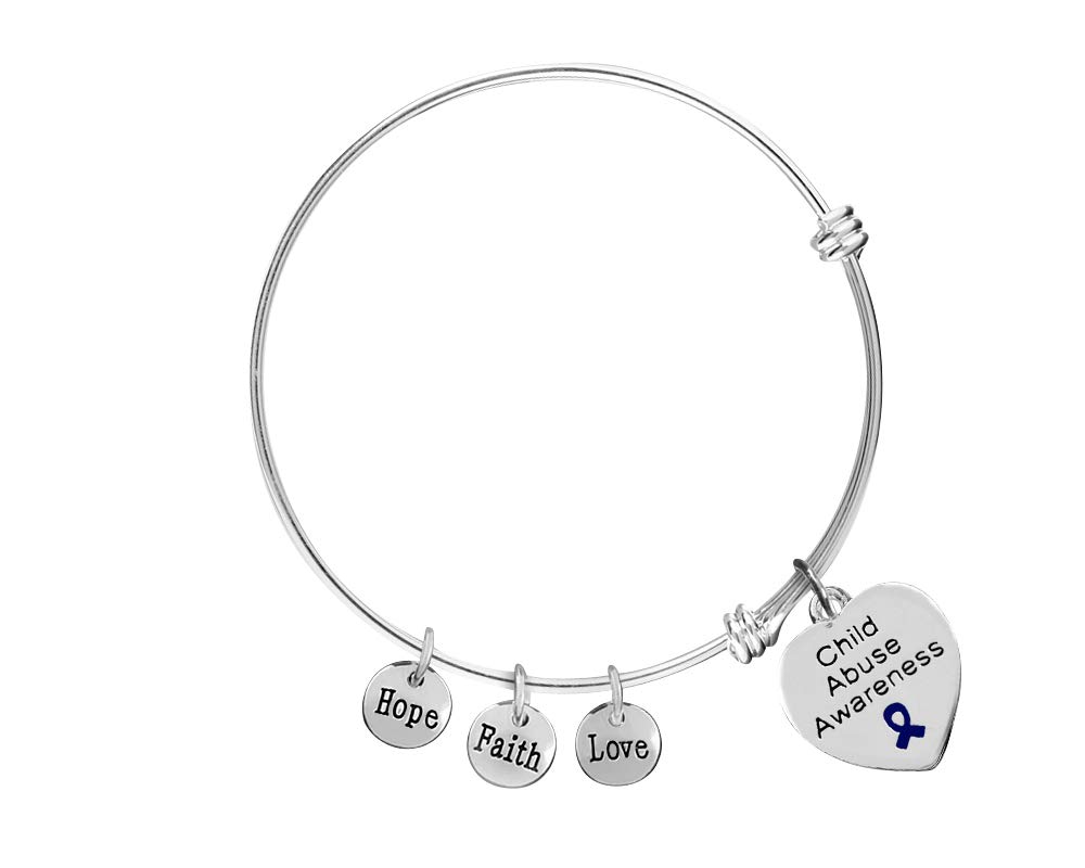 12 Pack Child Abuse Awareness Heart Retractable Charm Bracelets - Individually Bagged for Fundraising & Charity Events - Perfect for Nonprofit Causes, School Fundraisers, and Awareness Campaigns