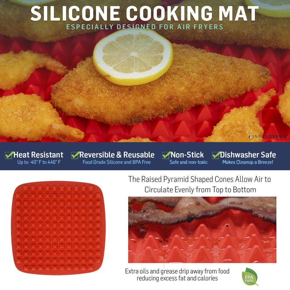 Air Fryer Accessories Bundle - 3-Piece Non-Stick Cooking Mats Set Compatible with Philips, Nuwave, Secura, Maxi-Matic & More | Perfect for Roasting, Baking, Grilling Healthy Meals | Dishwasher Safe & Reusable