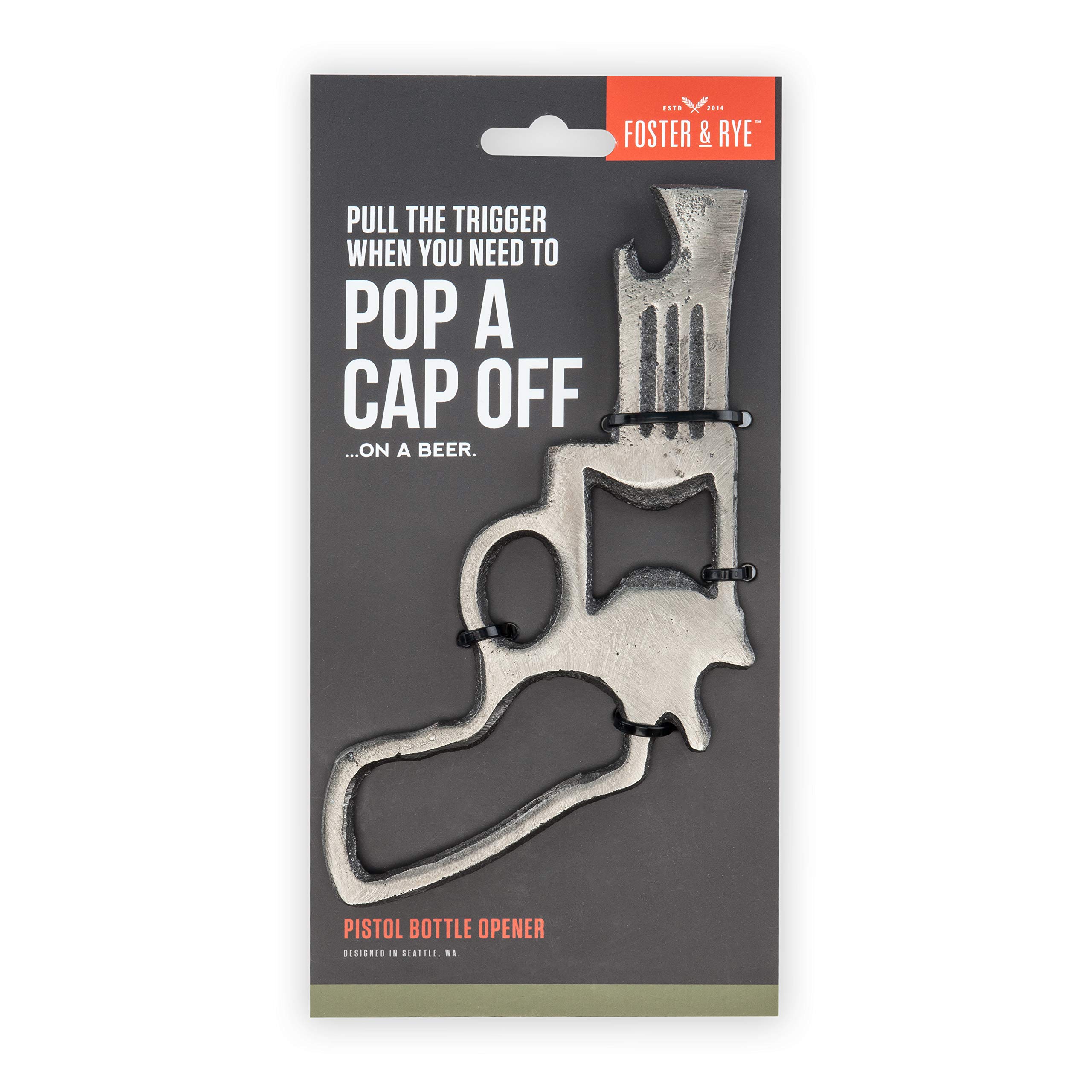 Foster & Rye Pistol-Shaped Cast Iron Bottle Opener - Unique Vintage Beer Bottle Opener for Home Bar, Man Cave & Gifts