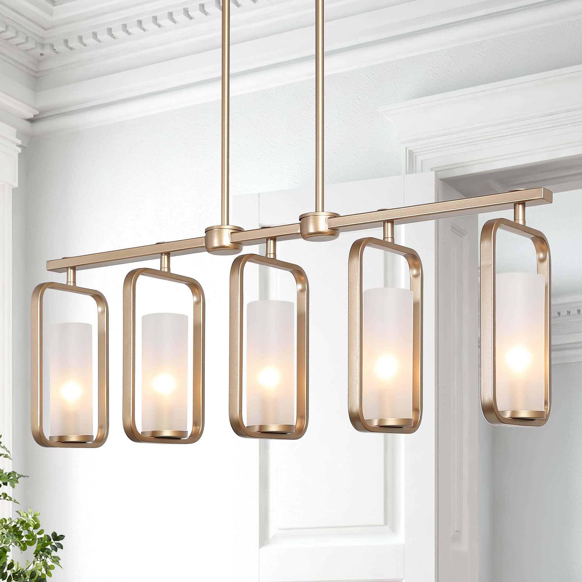 Modern 5-Light Gold Chandelier - Adjustable Linear Island Lighting for Dining Room & Kitchen in Dark Golden Finish, 29.5