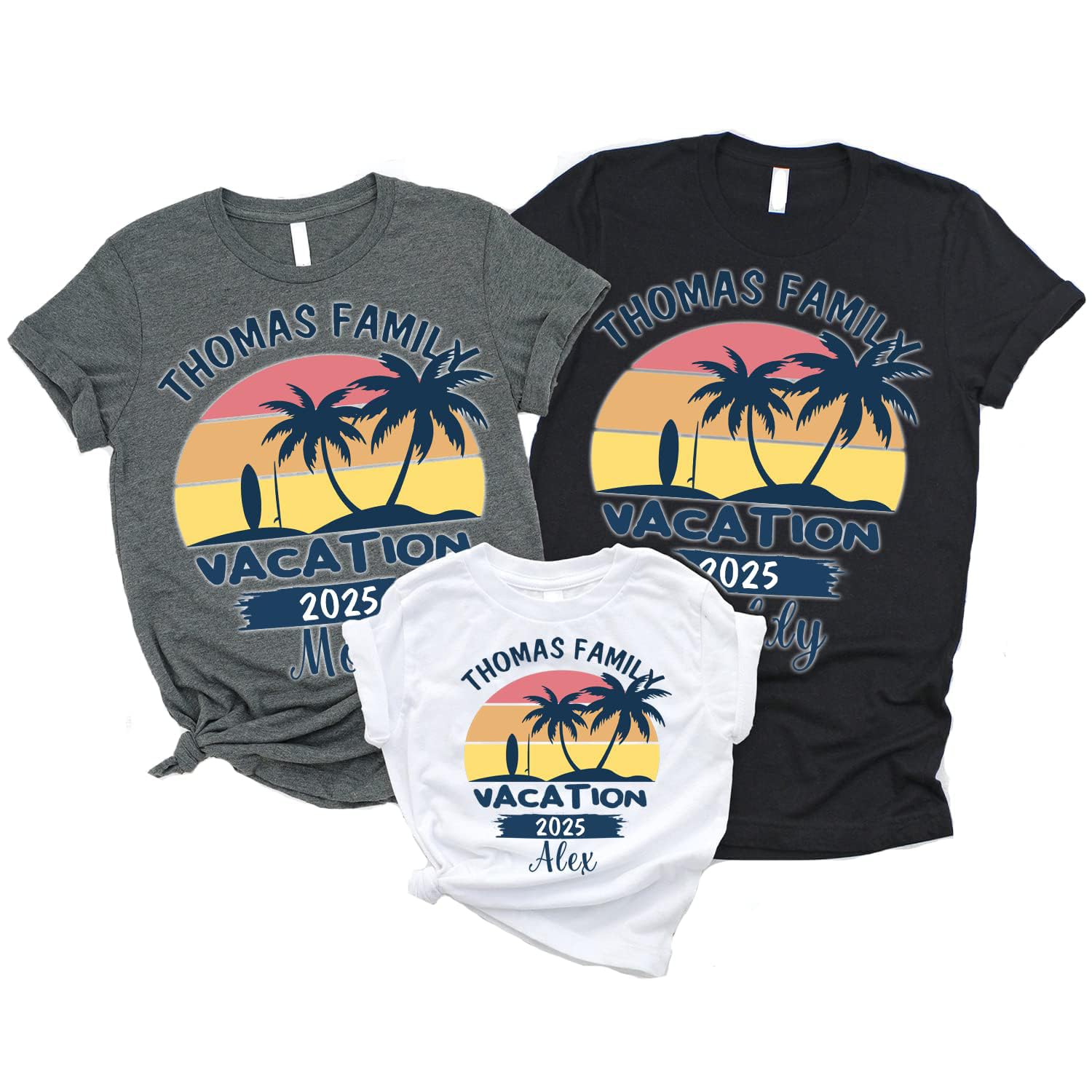 Custom Family Vacation T-Shirts - Matching Beach & Cruise Shirts for Summer Travel - Black Cotton Crewneck Tees for Family Reunions & Tropical Getaways