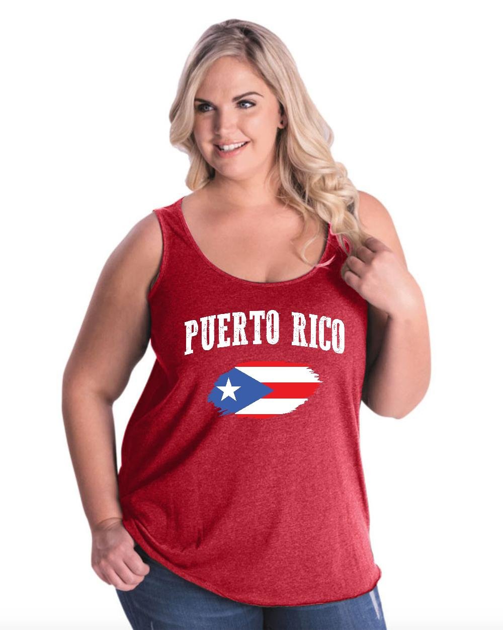 Puerto Rico State Flag Print Women's Plus Size Tank Tops - Comfortable American Flag Design Curvy Fit Casual Summer Tops for Beach, Party & Patriotic Events