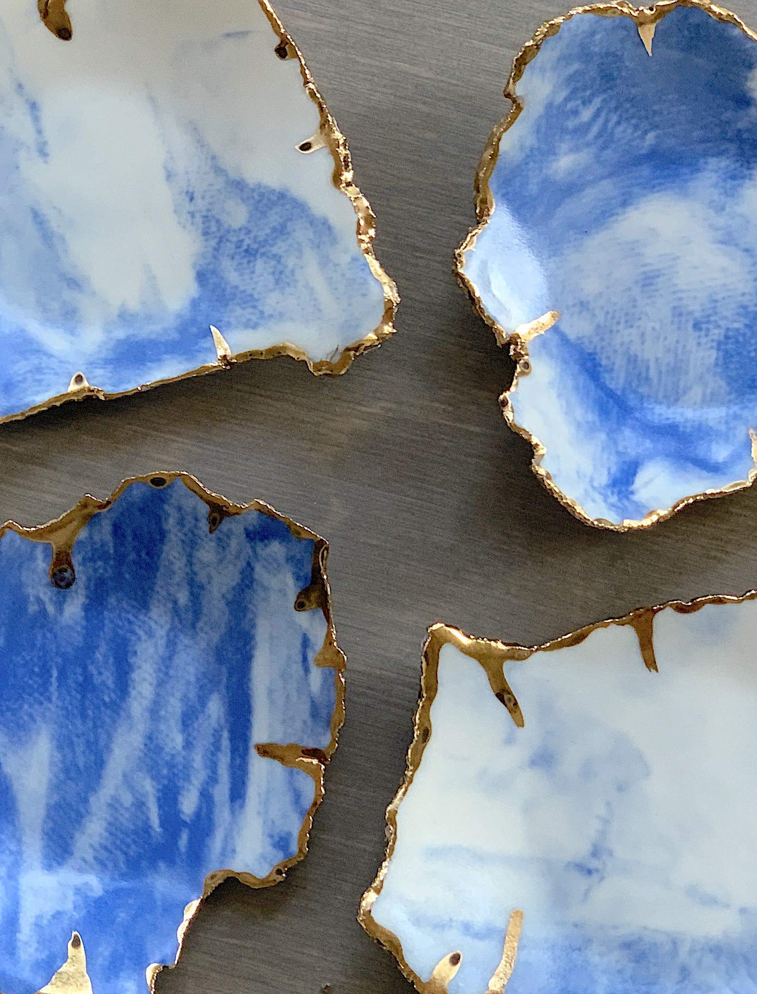 Handmade White Blue Gold Marbled Ceramic Ring Dish - Unique Jewelry Tray for Women & Men - Perfect for Wedding, Anniversary, Birthday Gifts - Elegant Home Decor for Bedroom, Bathroom & Vanity Organization