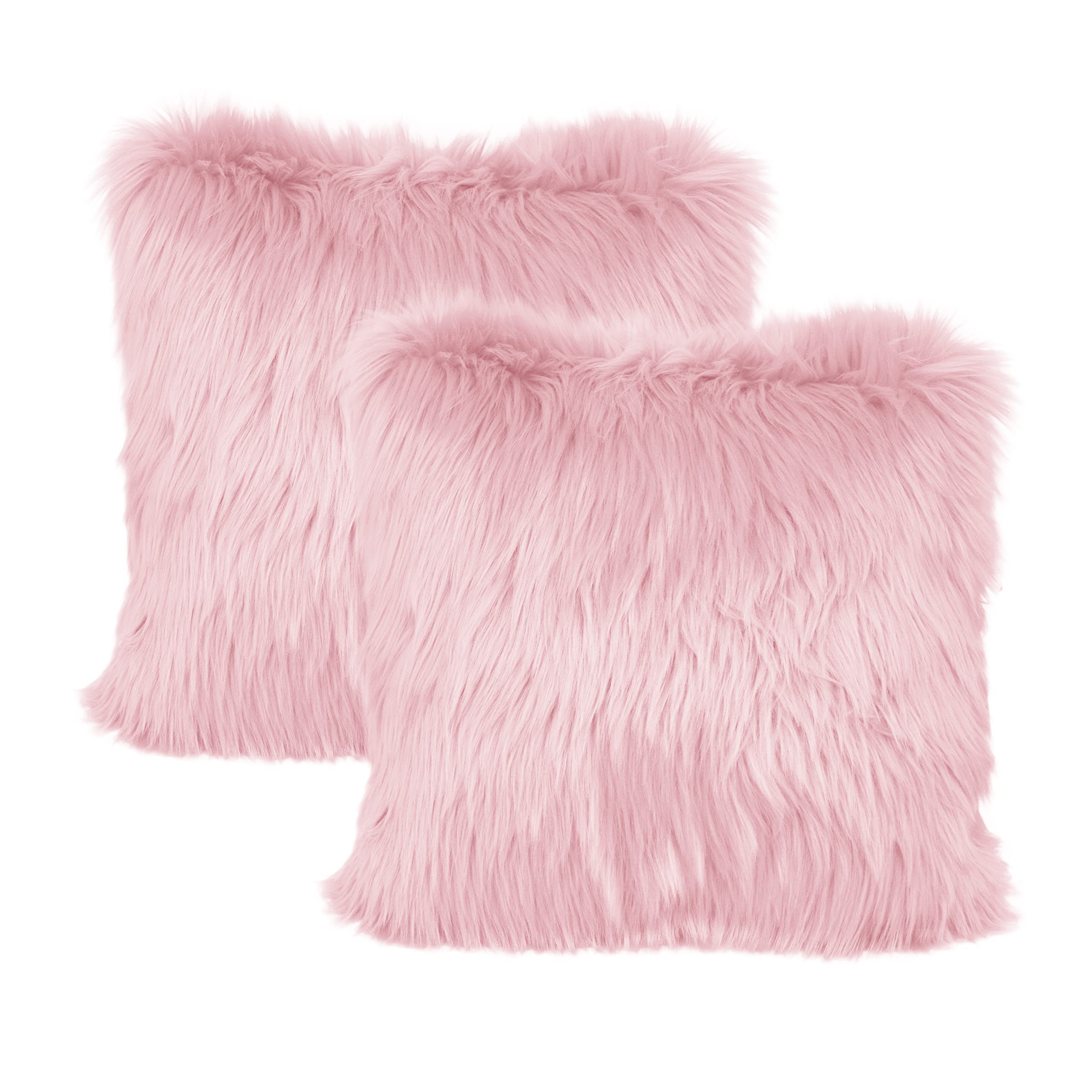 LIGICKY Set of 2 Pink Fluffy Pillows - 18x18 Inch Soft Faux Fur Throw Pillow Covers, Luxury Plush Square Cushion Cases for Sofa, Couch & Bed - Perfect for Living Room Decor, Bedroom Accent & Cozy Home Styling