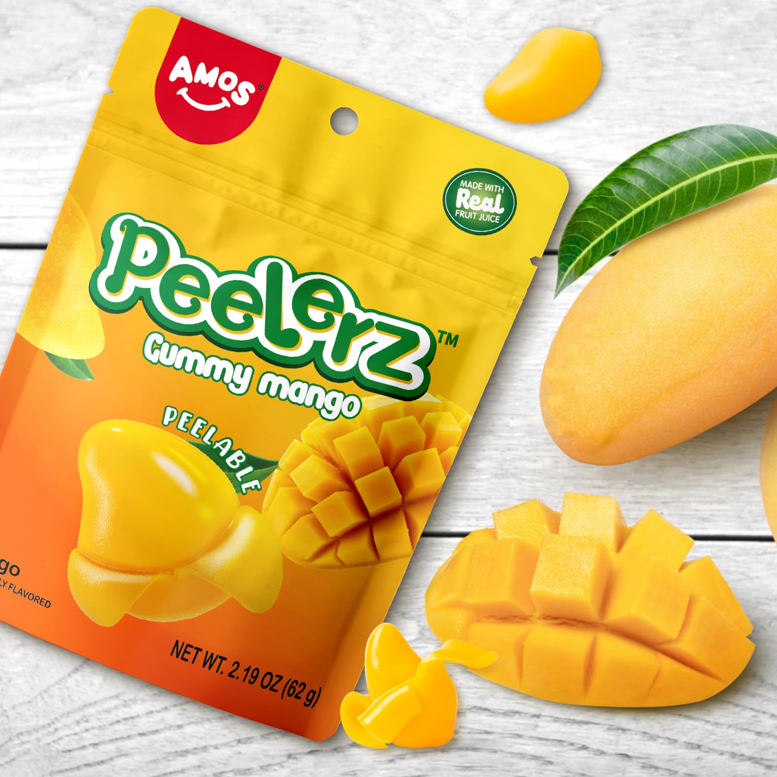 Amos Peelerz Mango Gummy Candy - 2.19oz Resealable Bag of Peelable Gummy Treats | Sweet Valentine's Day Gift Idea | Perfect for Parties, Snacking & Gifting