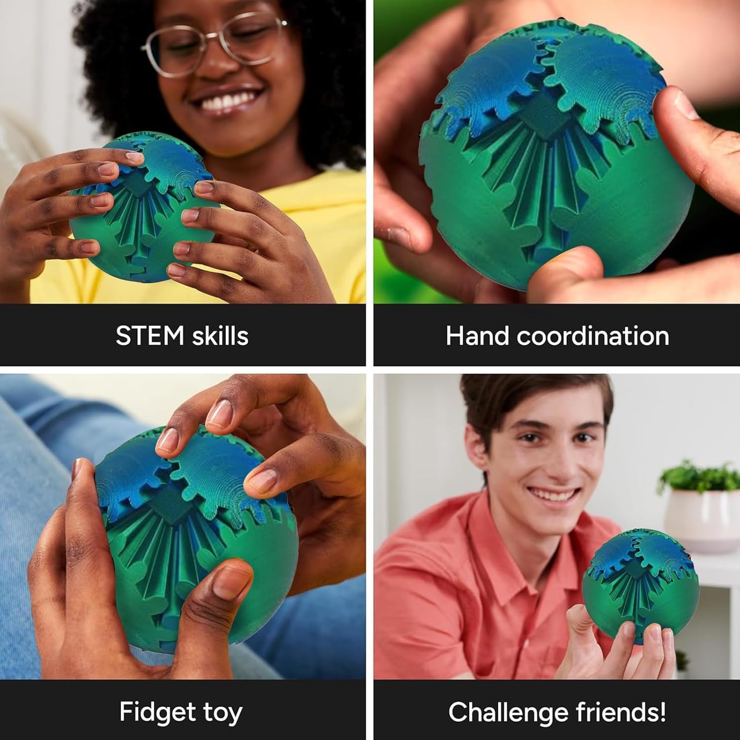 2024 New 3D Printed Gear Ball Fidget Toy - Stress Relief Sensory Spin Ball Cube for Adults & Kids Ages 6+ - Perfect for ADHD, Autism, Anxiety Relief and Office Desk Decor (1pc)