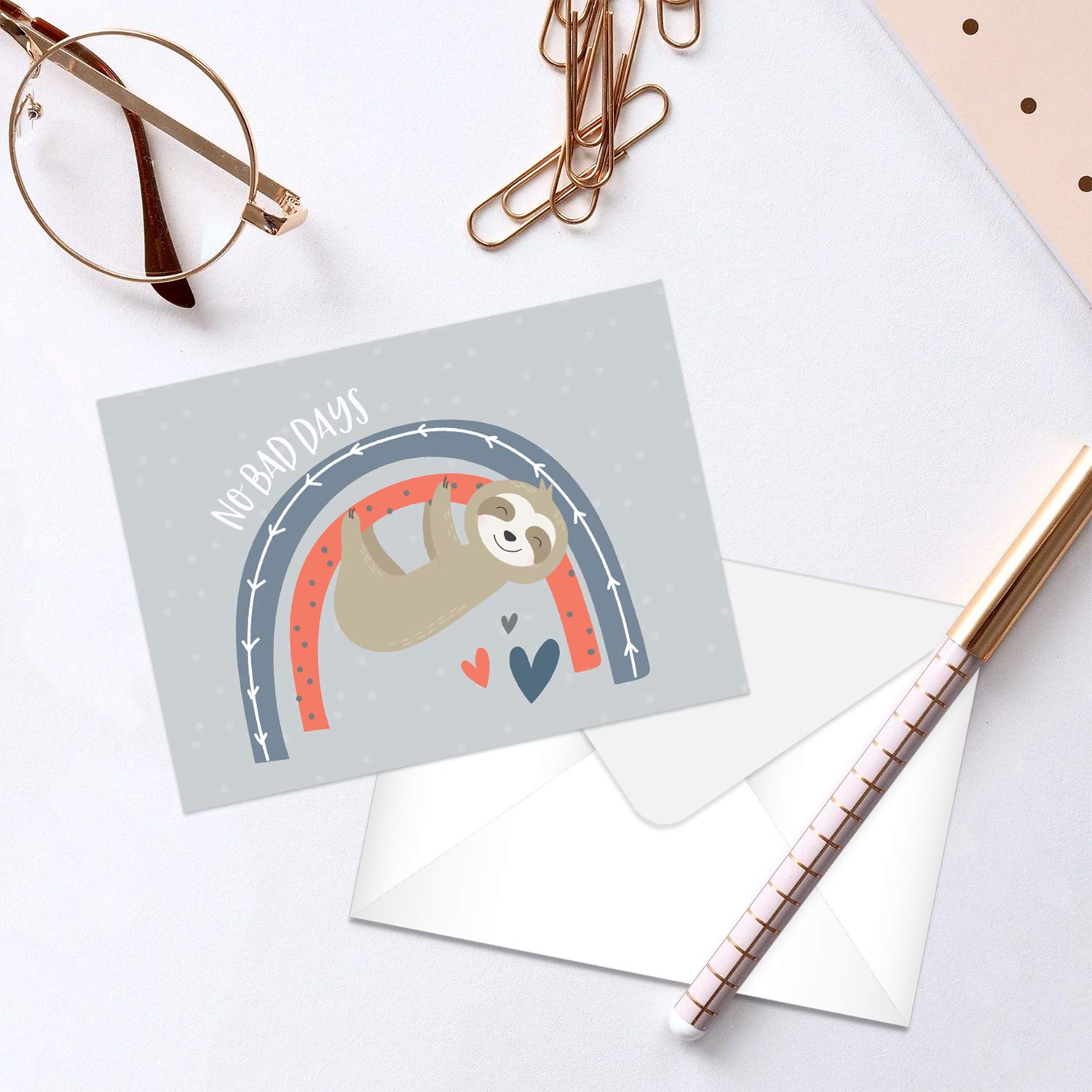 24-Pack Happy Rainbow Sloth Encouragement Greeting Cards with Envelopes - 6 Cute Animal Designs for Baby Shower, Birthday & All Occasions - 3.5